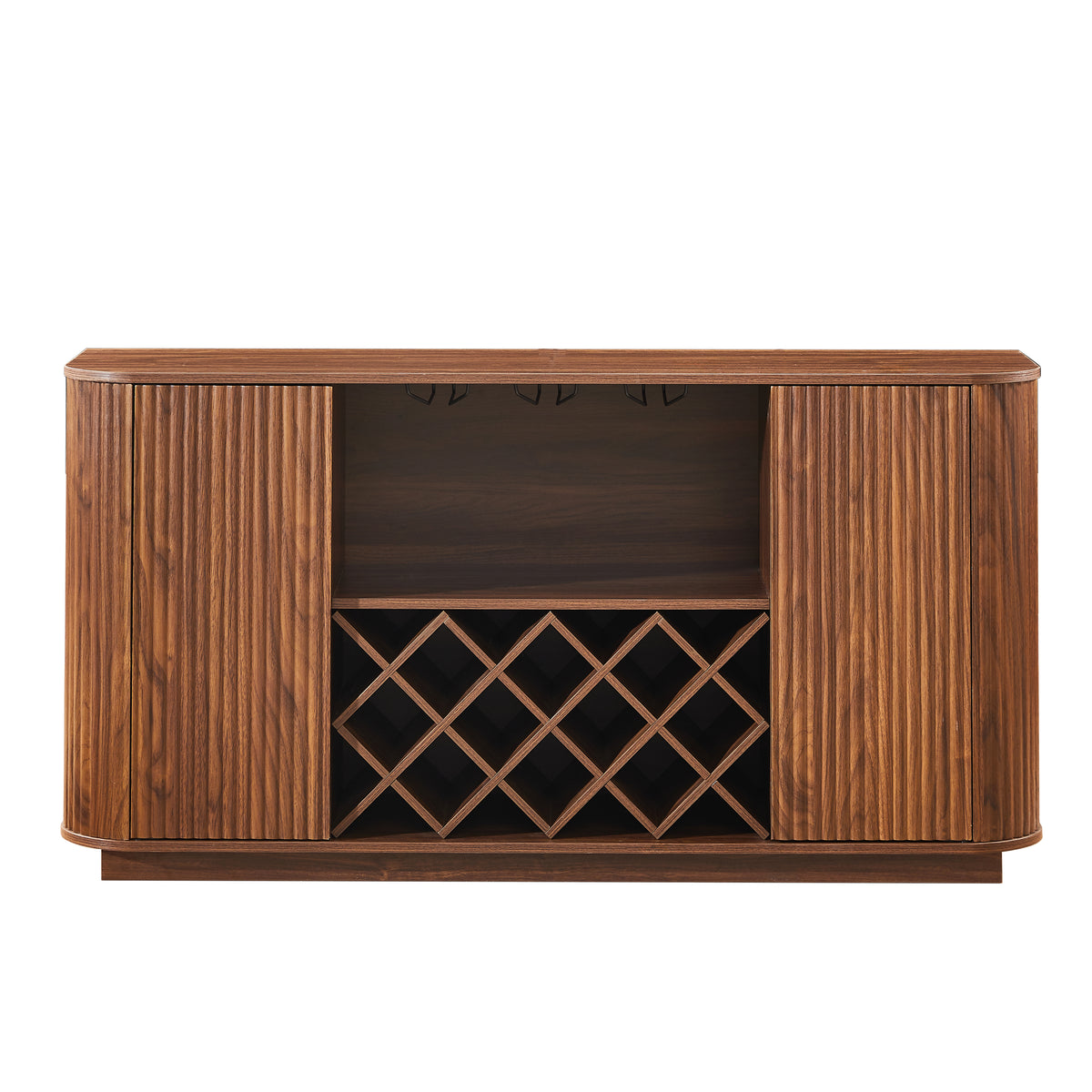 Modern 58" Wavy Sideboard with Wine Rack & Glassware Storage, Walnut
