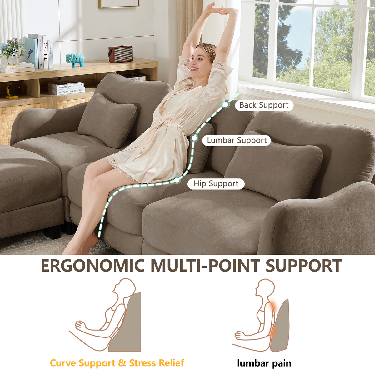 Oversized U-Shaped Chenille Sectional with Dual Movable Ottomans