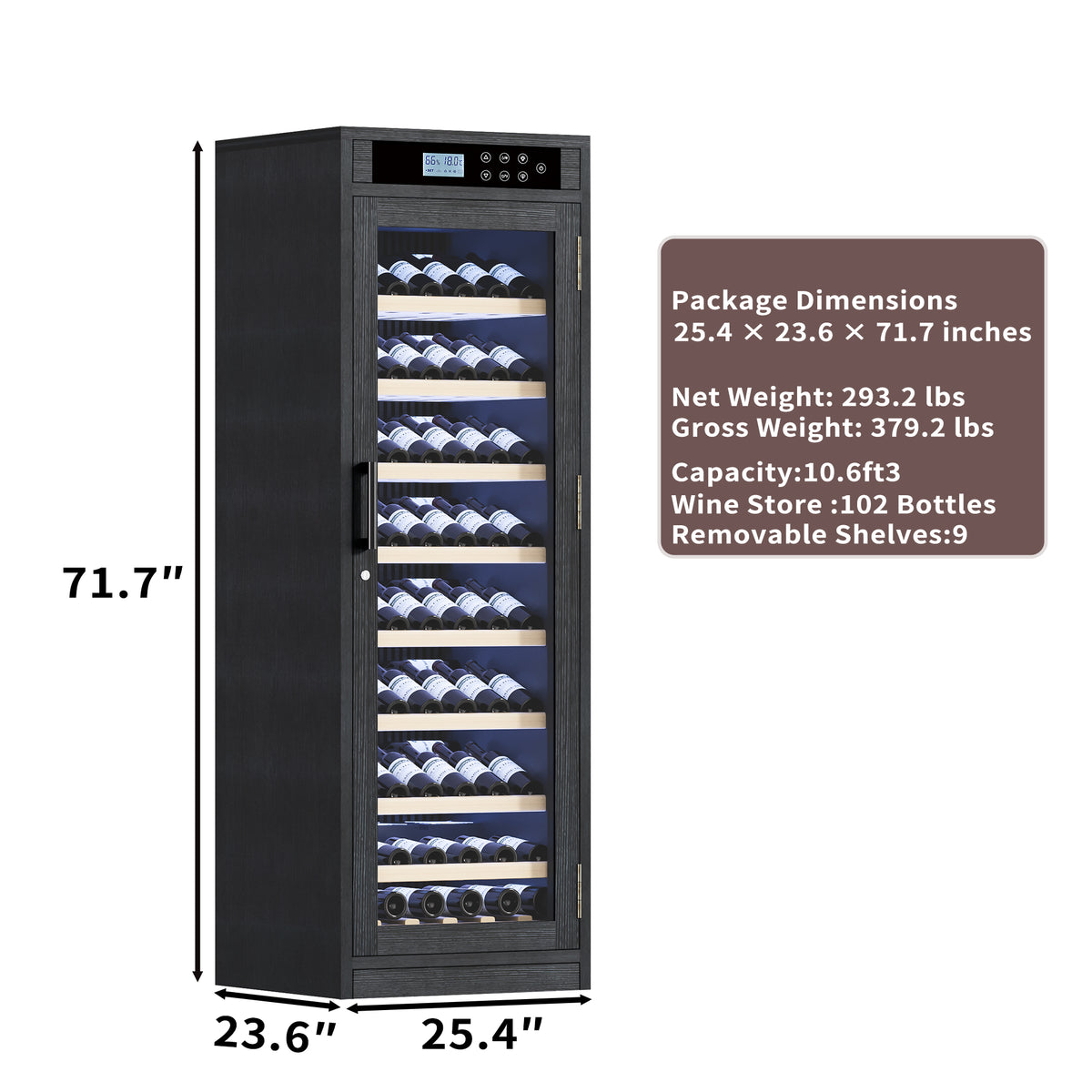 Smart Multi-Tier Wine Cooler Cabinet with Intelligent Temperature Control, Black