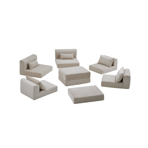 Cozy 100" L-Shaped Modular Floor Sectional with 5 Plush Pillows