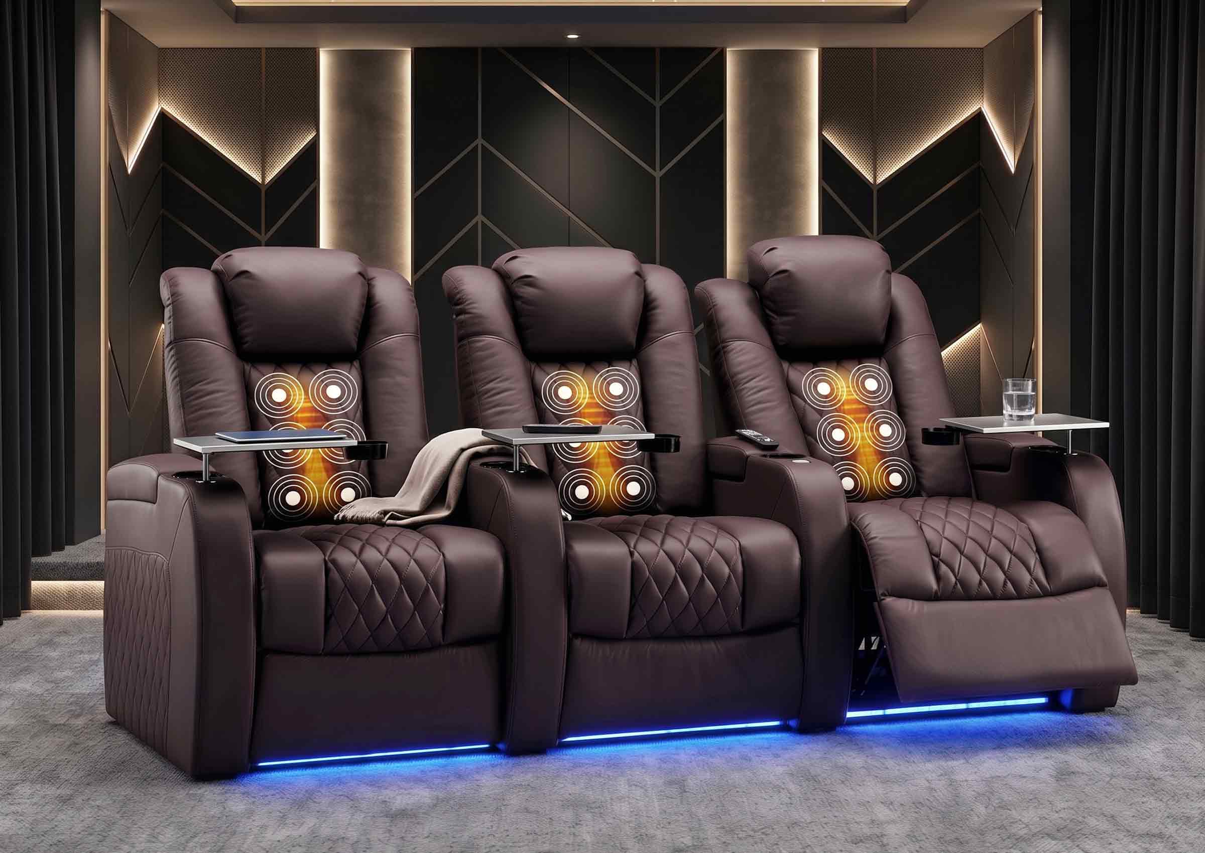 Weilianda FortLux Massage Series Custom 3-Seater Home Theater Recliners | 3-Level Massage, Top-Grain Leather, Zero Gravity