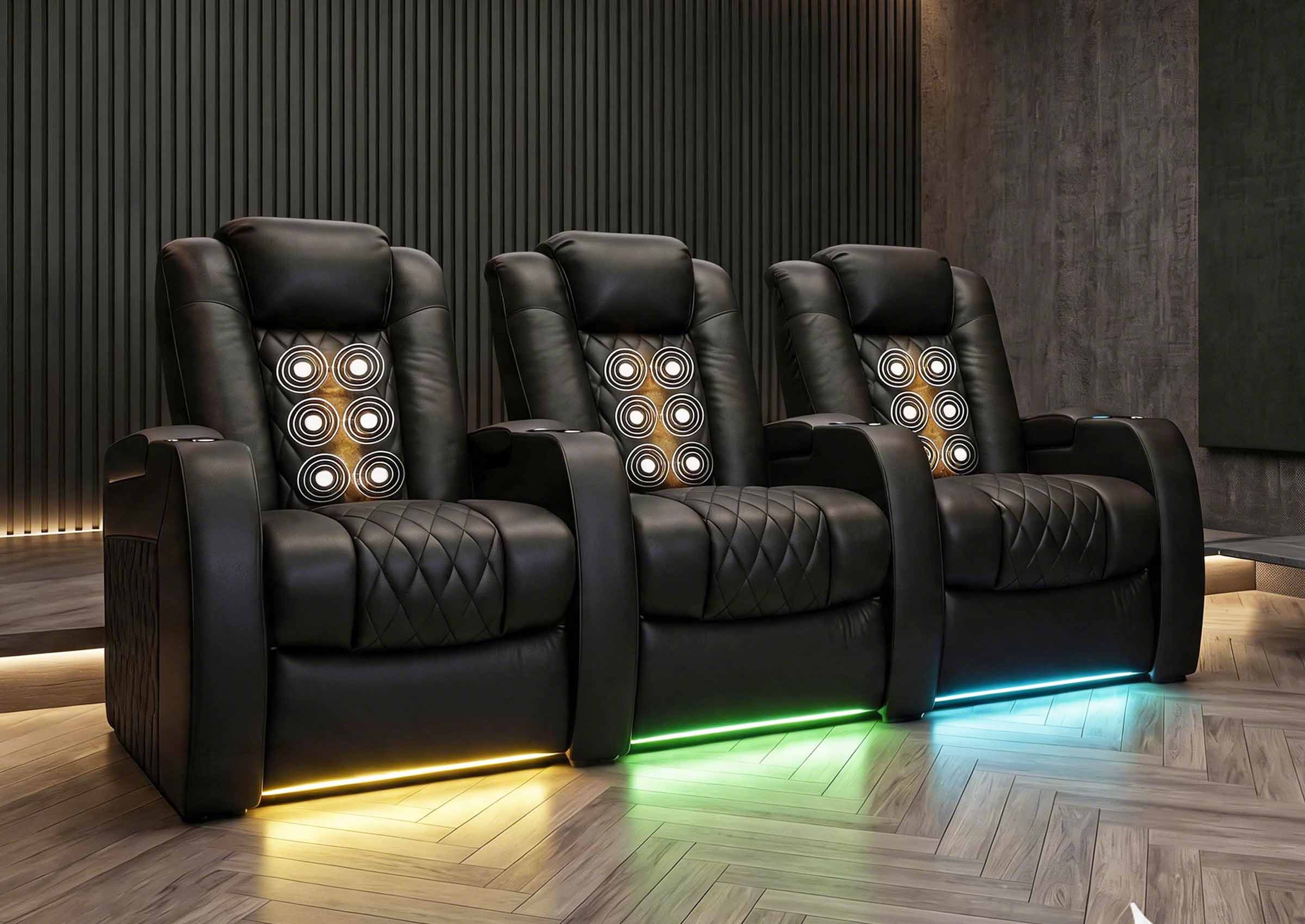 Weilianda FortLux Massage Series Custom 3-Seater Home Theater Recliners | 3-Level Massage, Top-Grain Leather, Zero Gravity