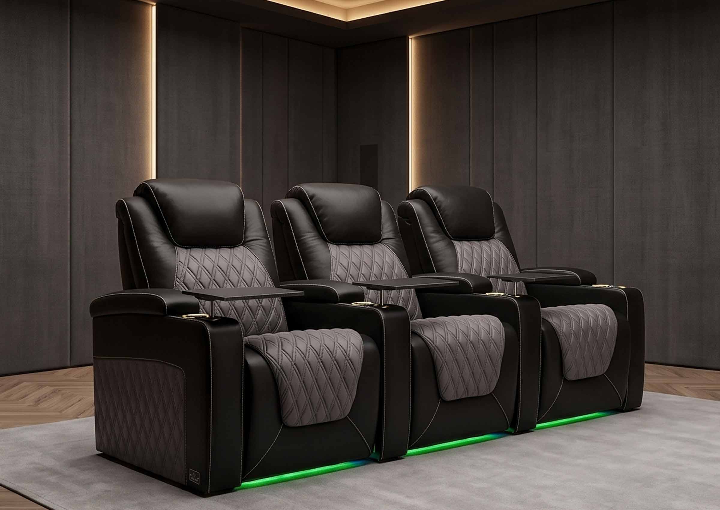Weilianda Chic Series Black Custom 3-Seat Two-Tone Movie Sofa | Power Reclining Chair