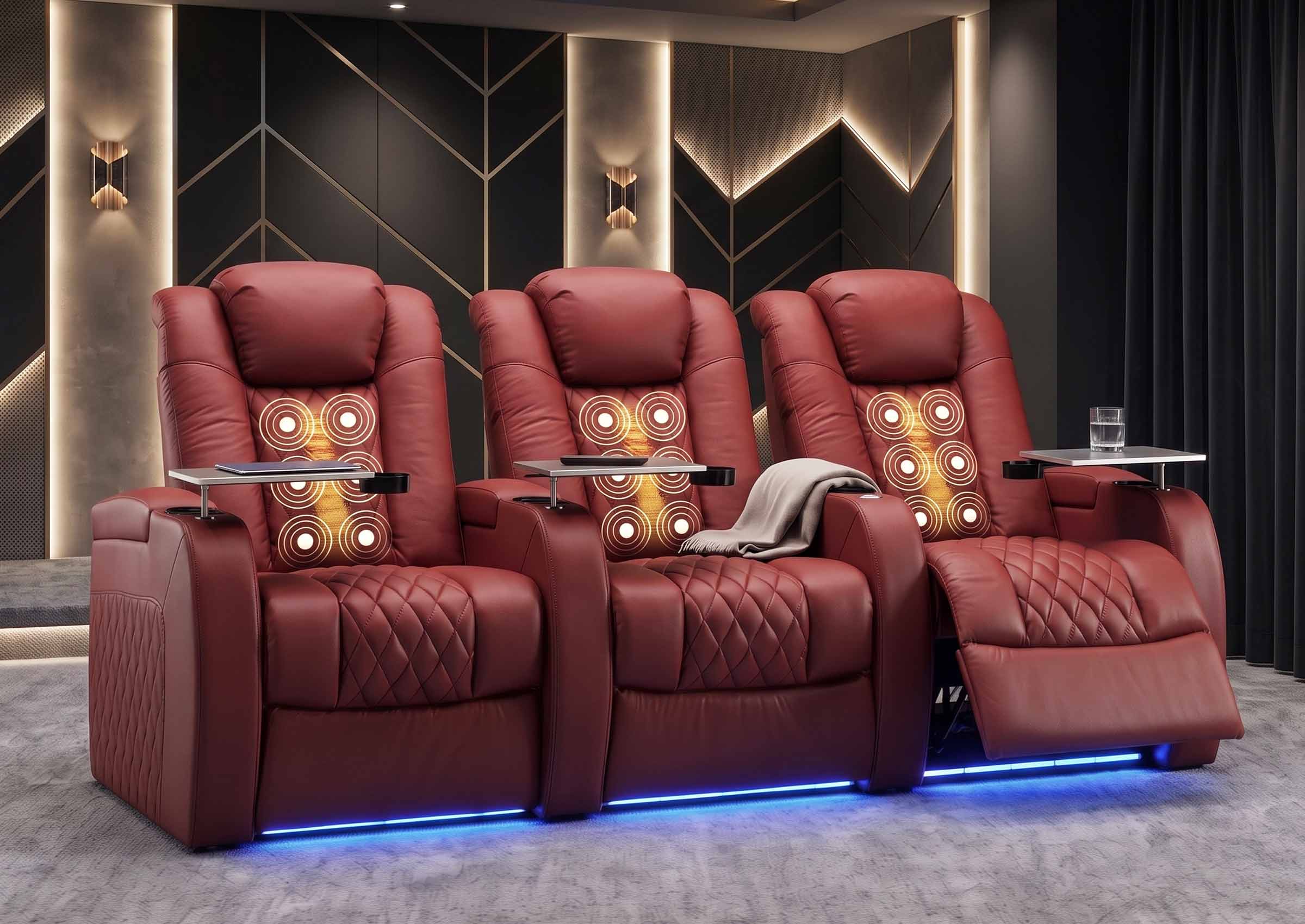 Weilianda FortLux Massage Series Custom 3-Seater Home Theater Recliners | 3-Level Massage, Top-Grain Leather, Zero Gravity