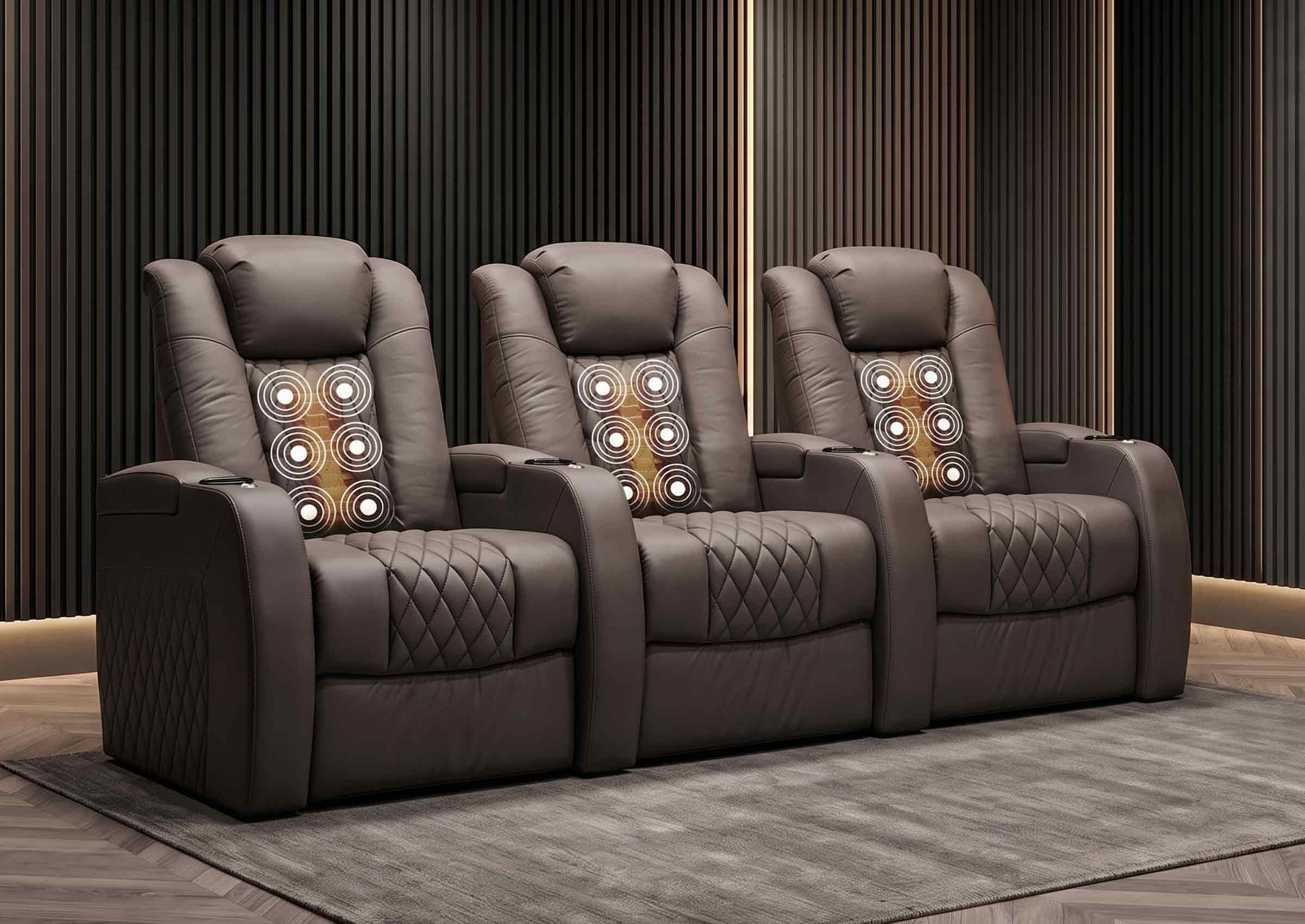 Weilianda FortLux Massage Series Custom 3-Seater Home Theater Recliners | 3-Level Massage, Top-Grain Leather, Zero Gravity