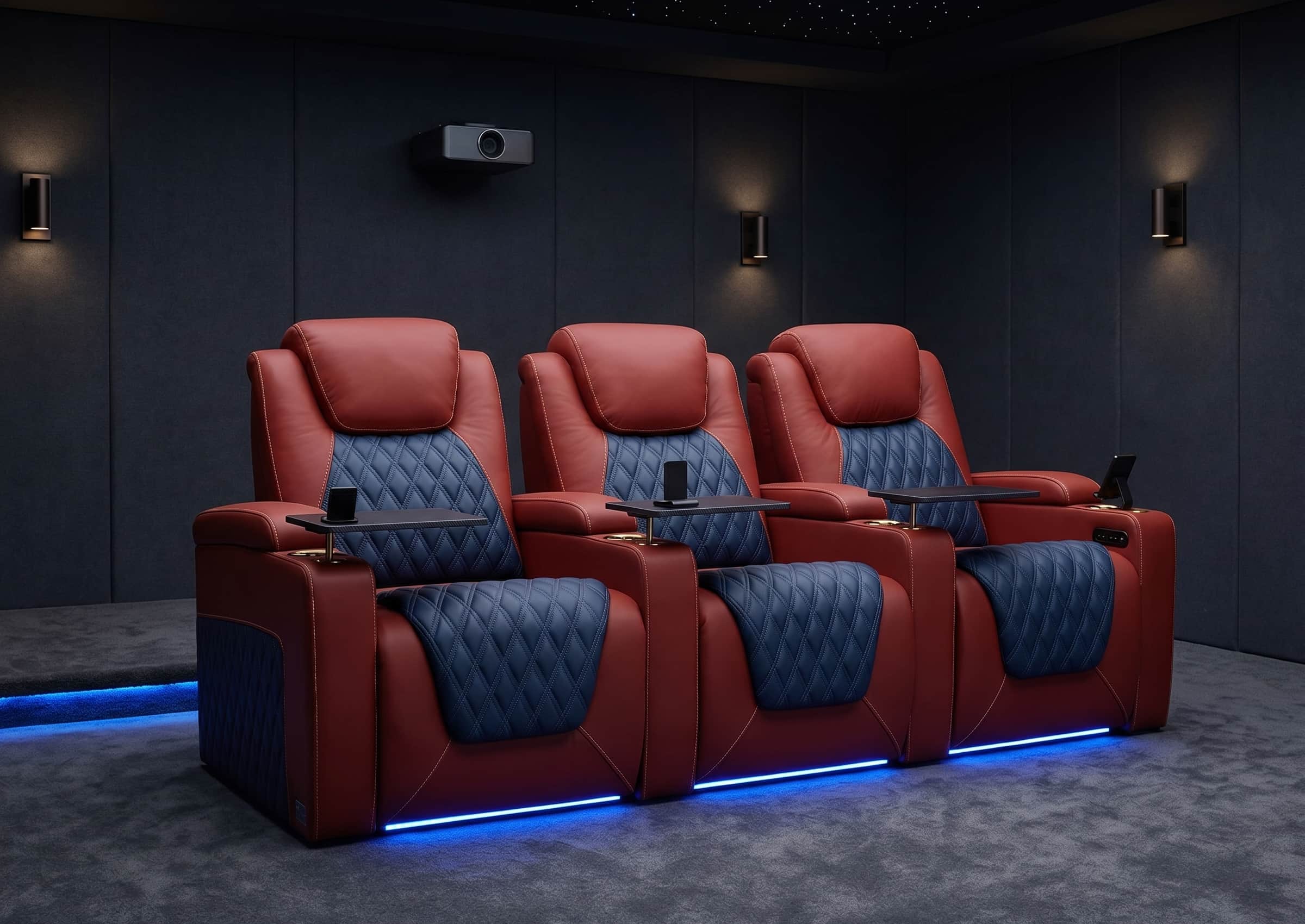 Weilianda Chic Series Red Custom 3-Seat Two-Tone Leather Theater Couch | Power Headrest Reclining