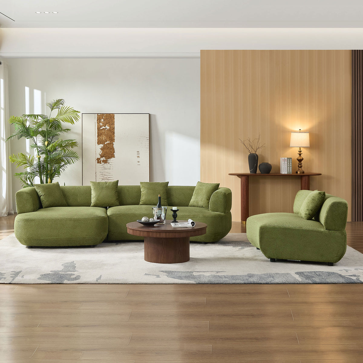 Luxurious 155.91" Curved 6-Seat Modular Sectional with 5 Plush Pillows