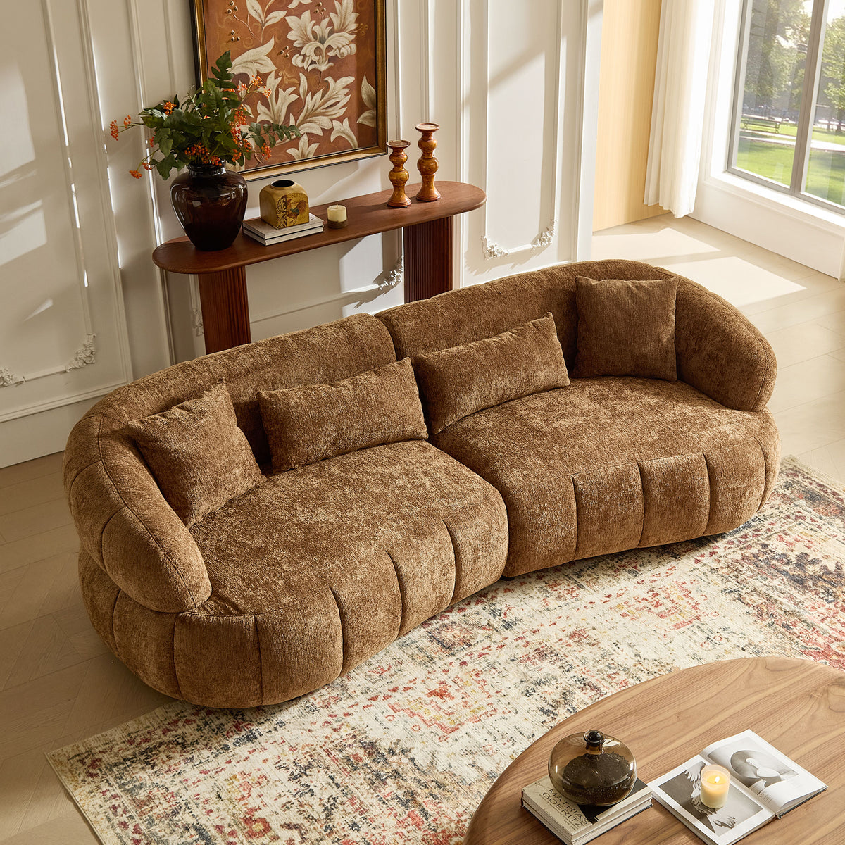 Sleek 102.36" Curved Cloud Sectional with Textured Fabric Comfort