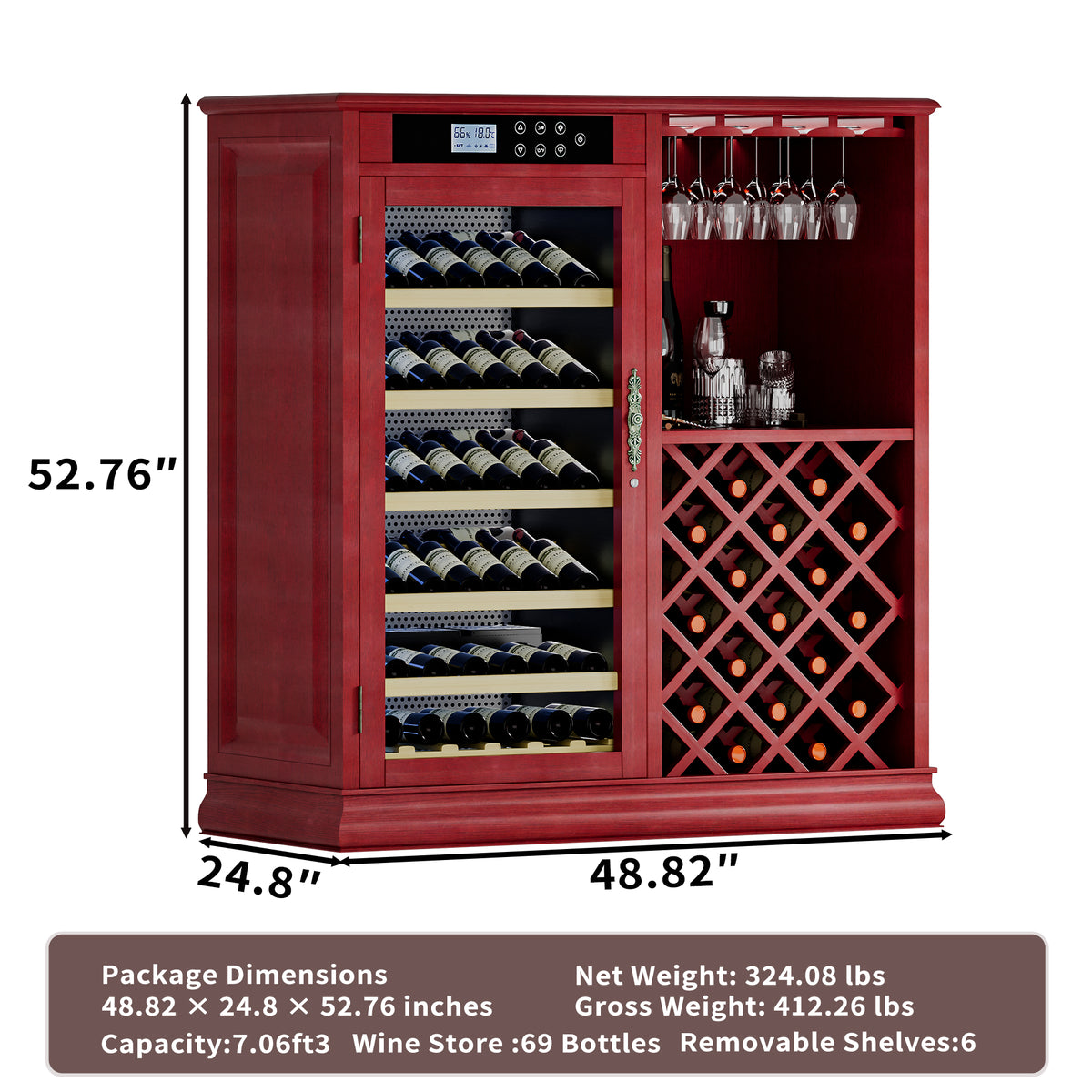 High-Capacity 69-Bottle Wine Refrigerator Cabinet for Kitchen Storage