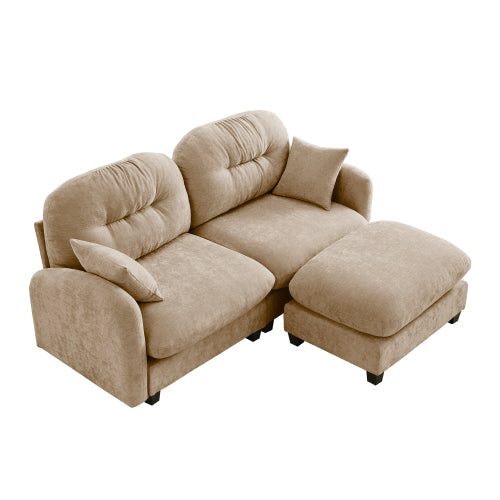 Plush L-Shaped Modular Sectional Sofa with Ottoman & Tufted Backrest, Beige