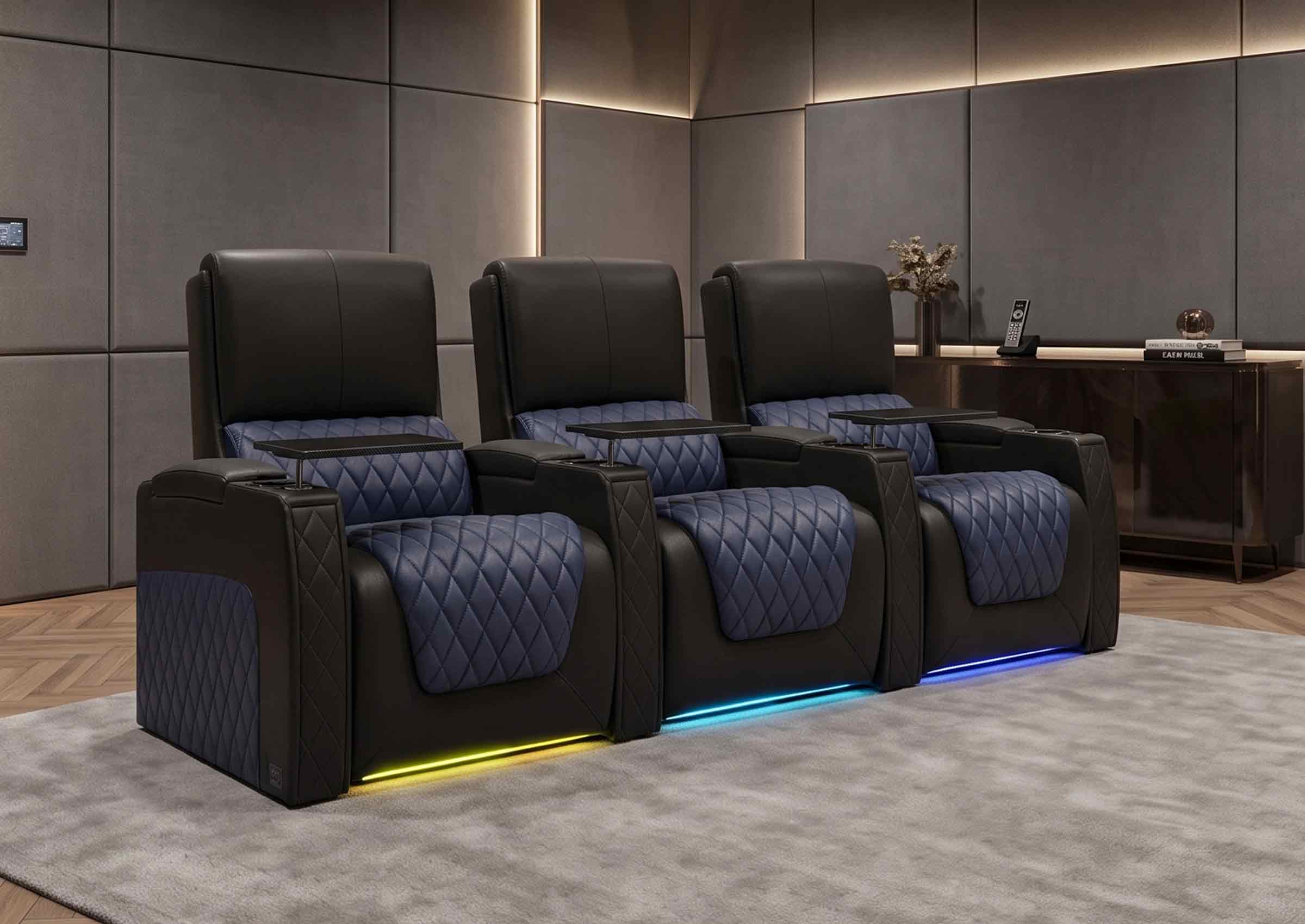 Weilianda AstroUltra Series Black Custom Dual-Color Genuine Leather Recliner with Zero Gravity Couch 3 Seats