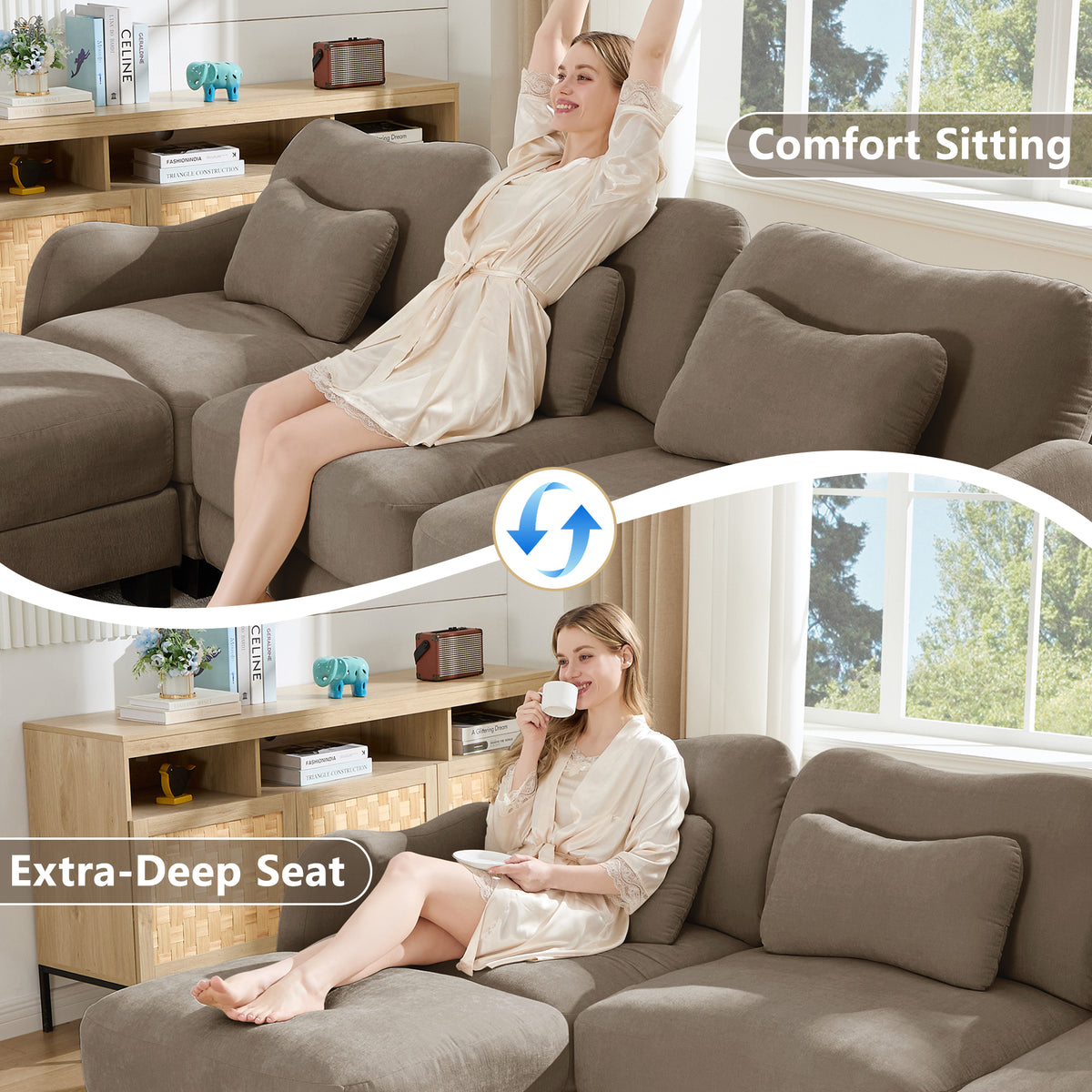 Oversized U-Shaped Chenille Sectional with Dual Movable Ottomans