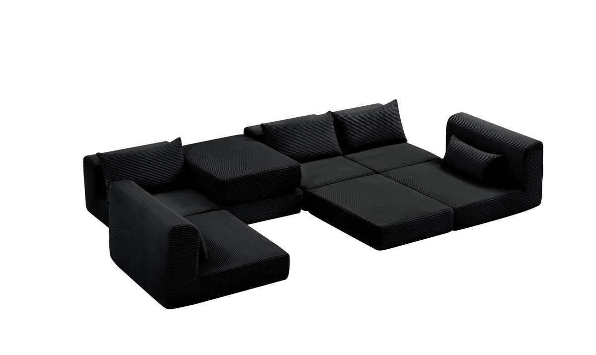 Cozy 100" L-Shaped Modular Floor Sectional with 5 Plush Pillows