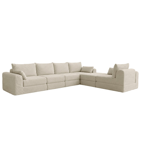 Cozy 100" L-Shaped Modular Floor Sectional with 5 Plush Pillows