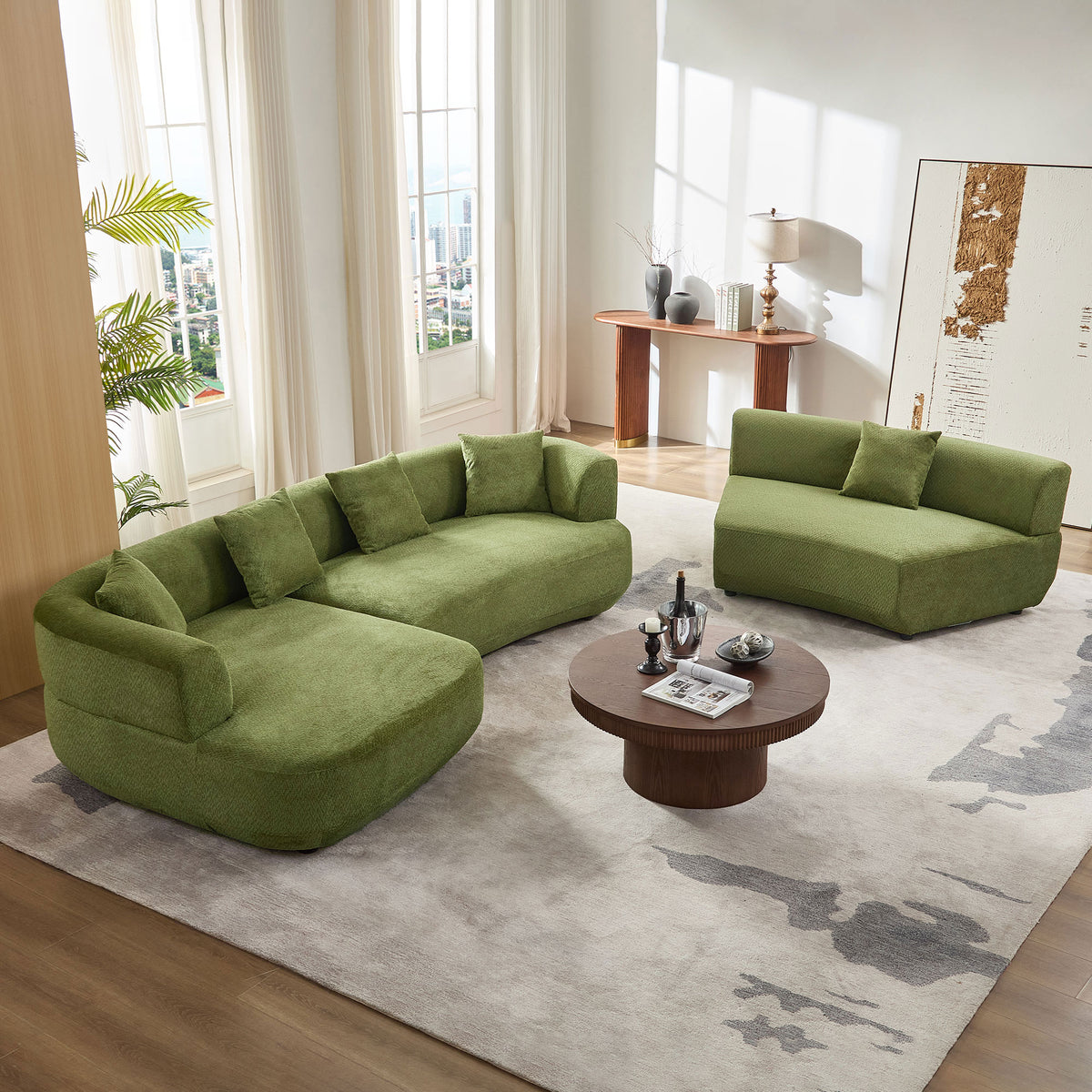 Luxurious 155.91" Curved 6-Seat Modular Sectional with 5 Plush Pillows
