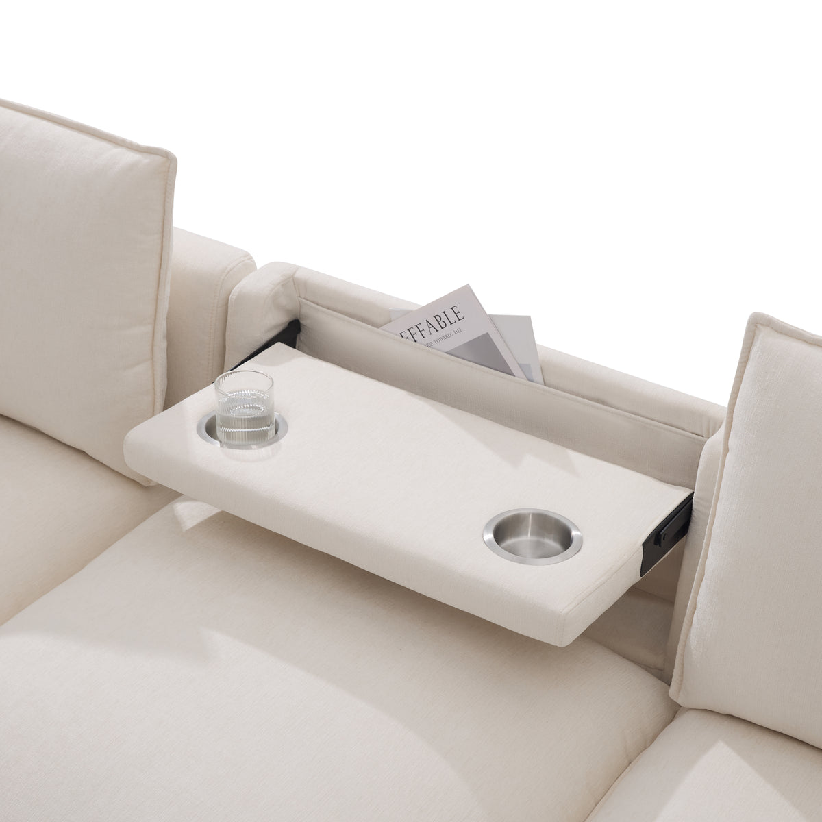 Versatile 98" U-Shaped Cloud Sectional with Storage Ottoman, Charging & Cup Holders
