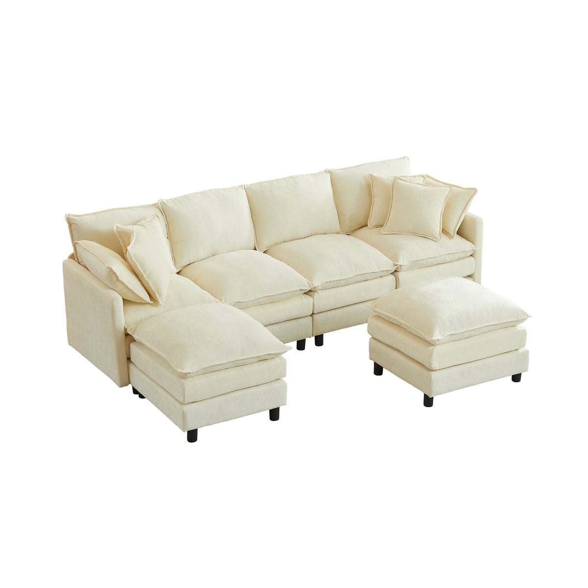Spacious 106" U-Shaped Cloud Modular Sectional with Movable Ottoman