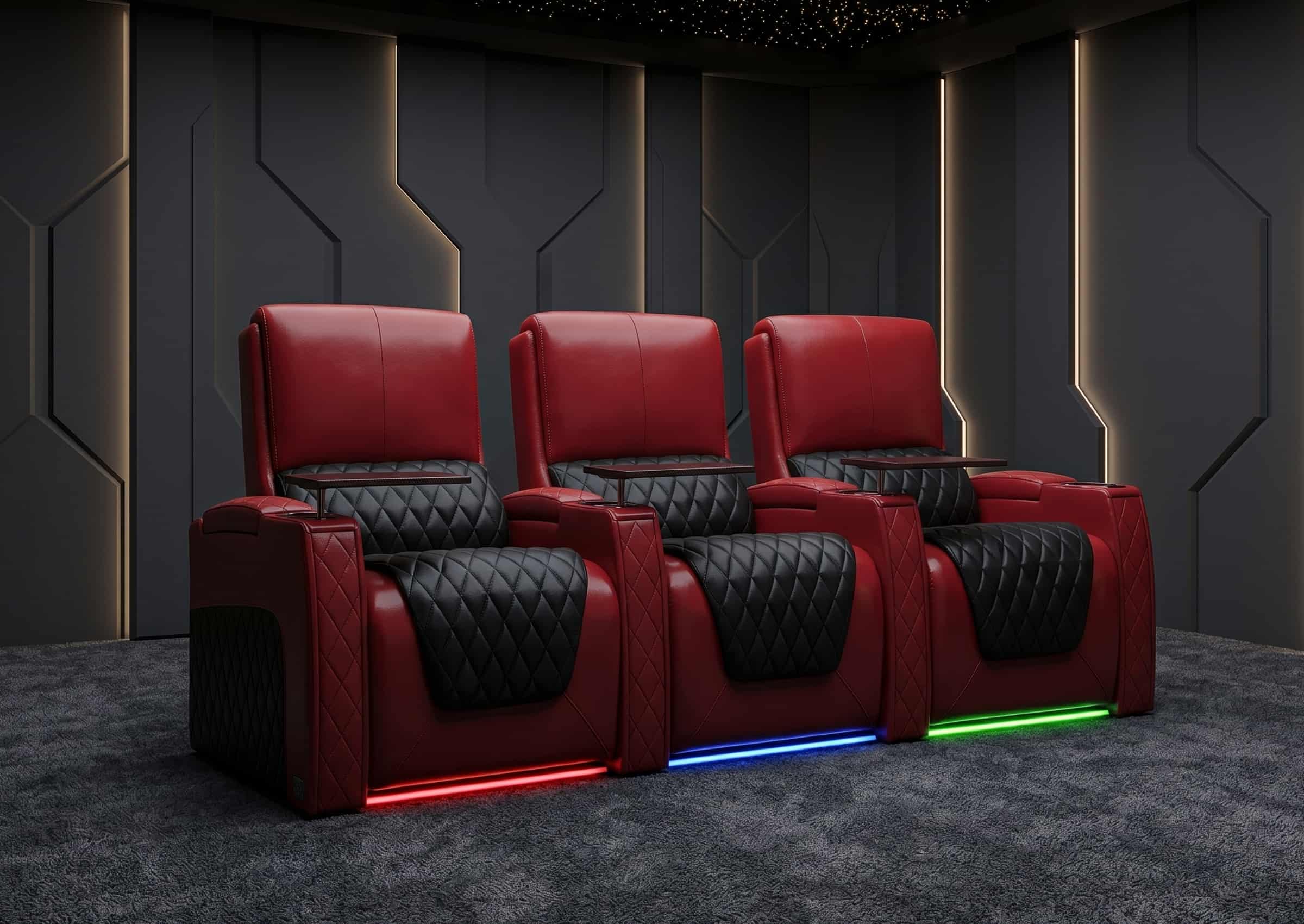 Weilianda AstroUltra Series Red Custom Two-Tone 3-Seat Movie Theater Seats with Adjustable Headrest