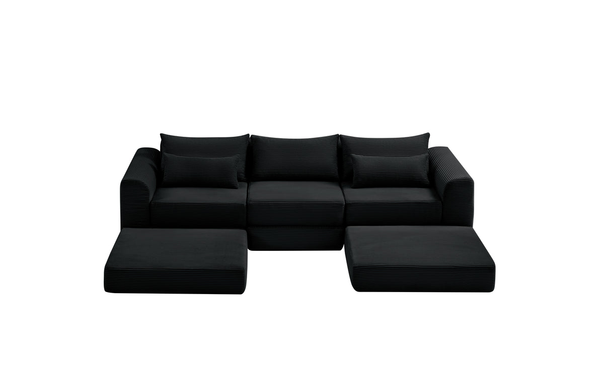 Cozy 100" L-Shaped Modular Floor Sectional with 5 Plush Pillows