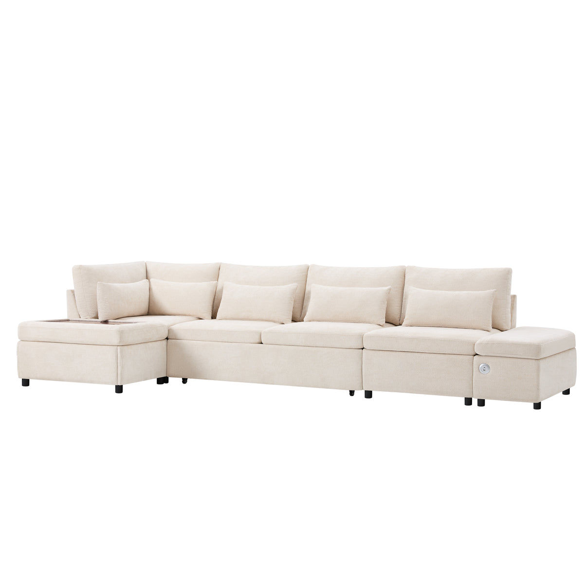 Versatile 107" L-Shaped Sleeper Sectional with Storage Ottoman & Fast Charging