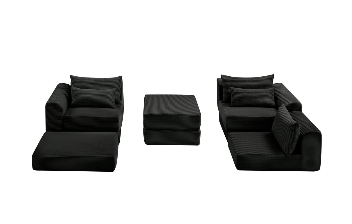 Cozy 100" L-Shaped Modular Floor Sectional with 5 Plush Pillows