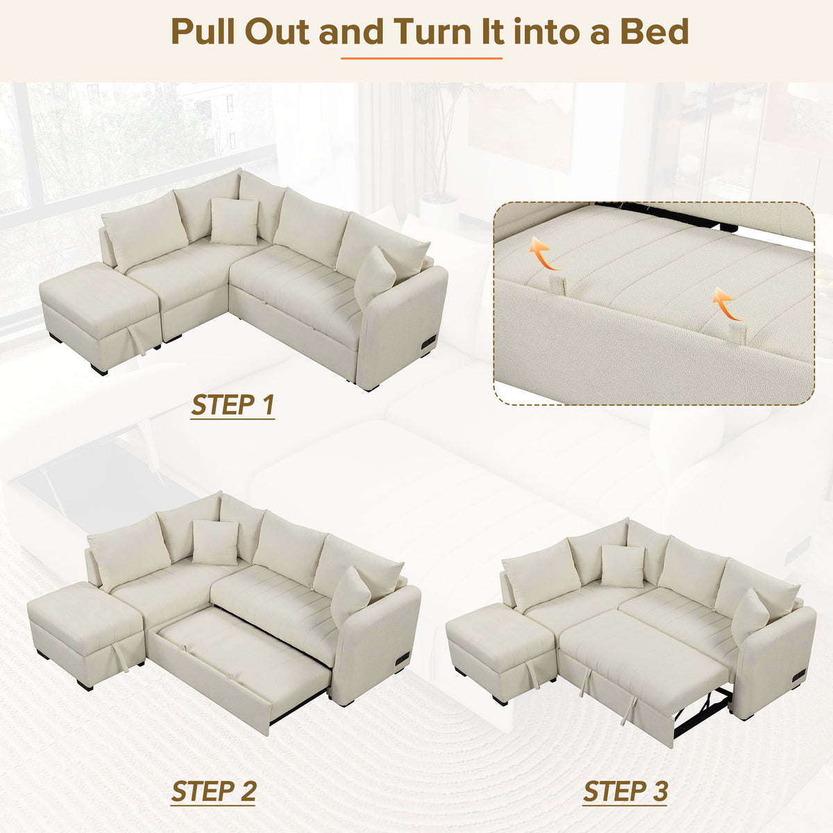 Versatile U-Style Sleeper Sectional with Storage, USB Port & Dual Cup Holders
