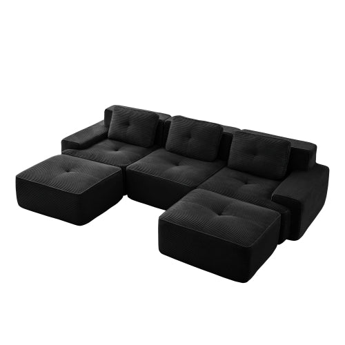 Oversized 6-Seater V-Shaped Corduroy Sectional with Dual Movable Ottomans