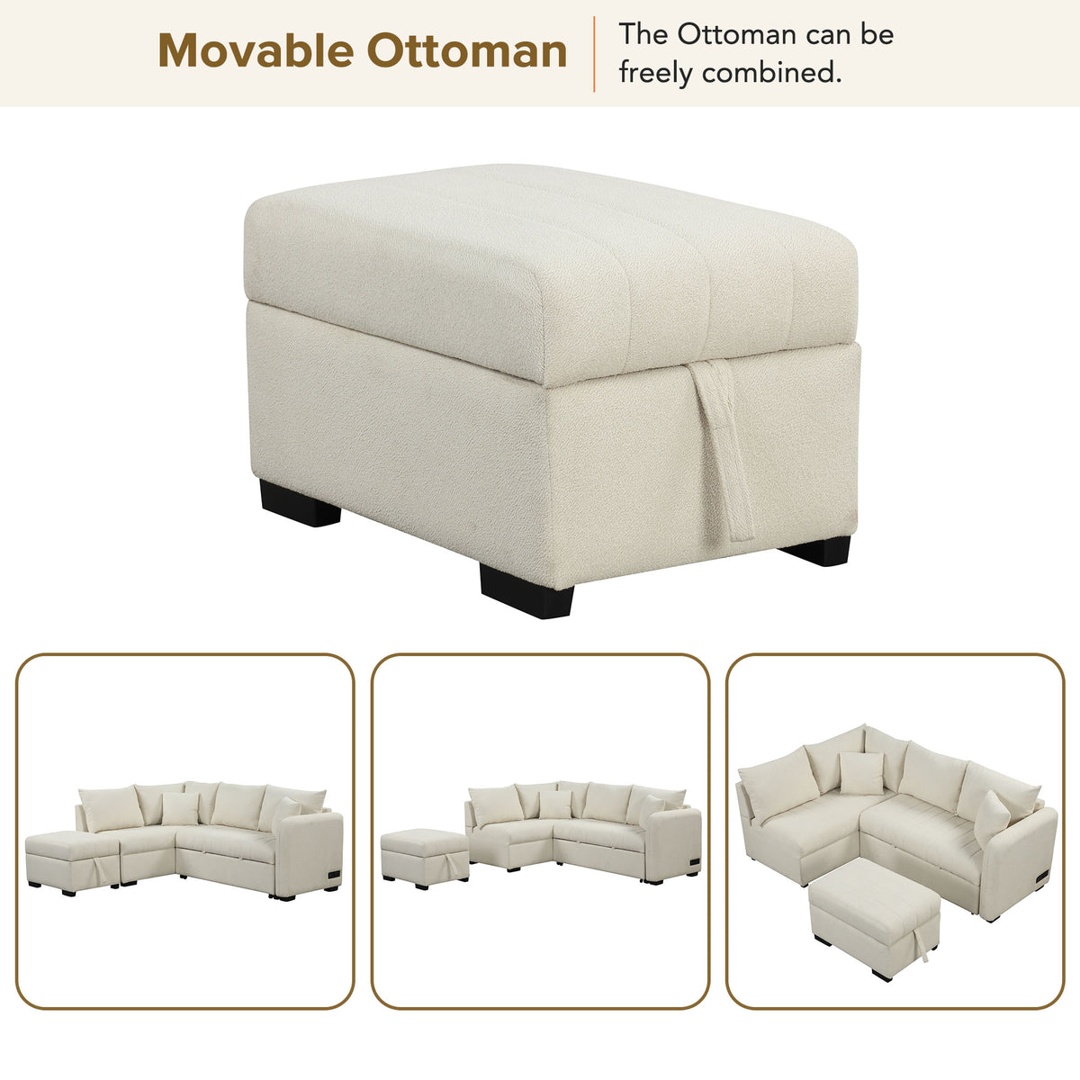 Versatile U-Style Sleeper Sectional with Storage, USB Port & Dual Cup Holders
