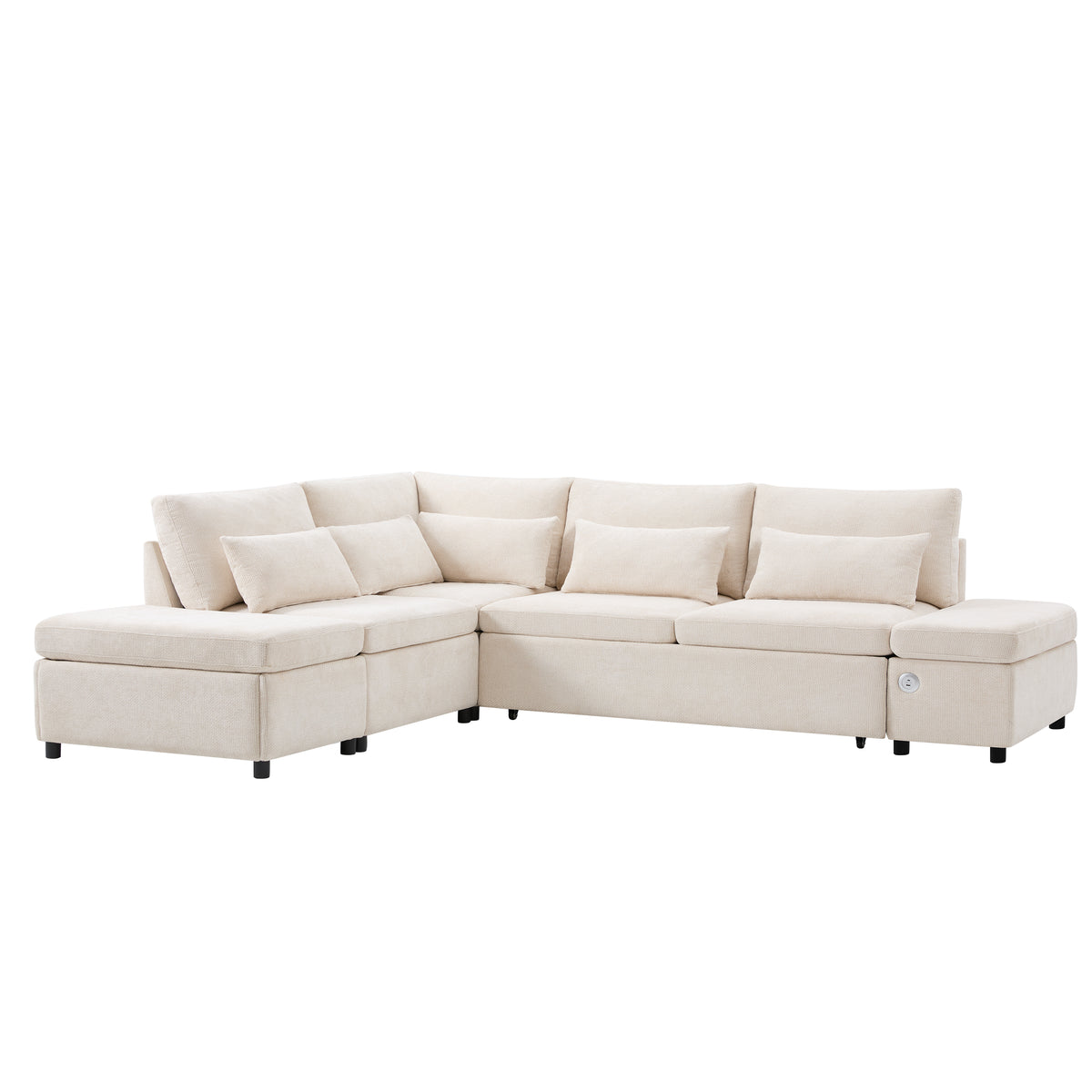 Versatile 107" L-Shaped Sleeper Sectional with Storage Ottoman & Fast Charging