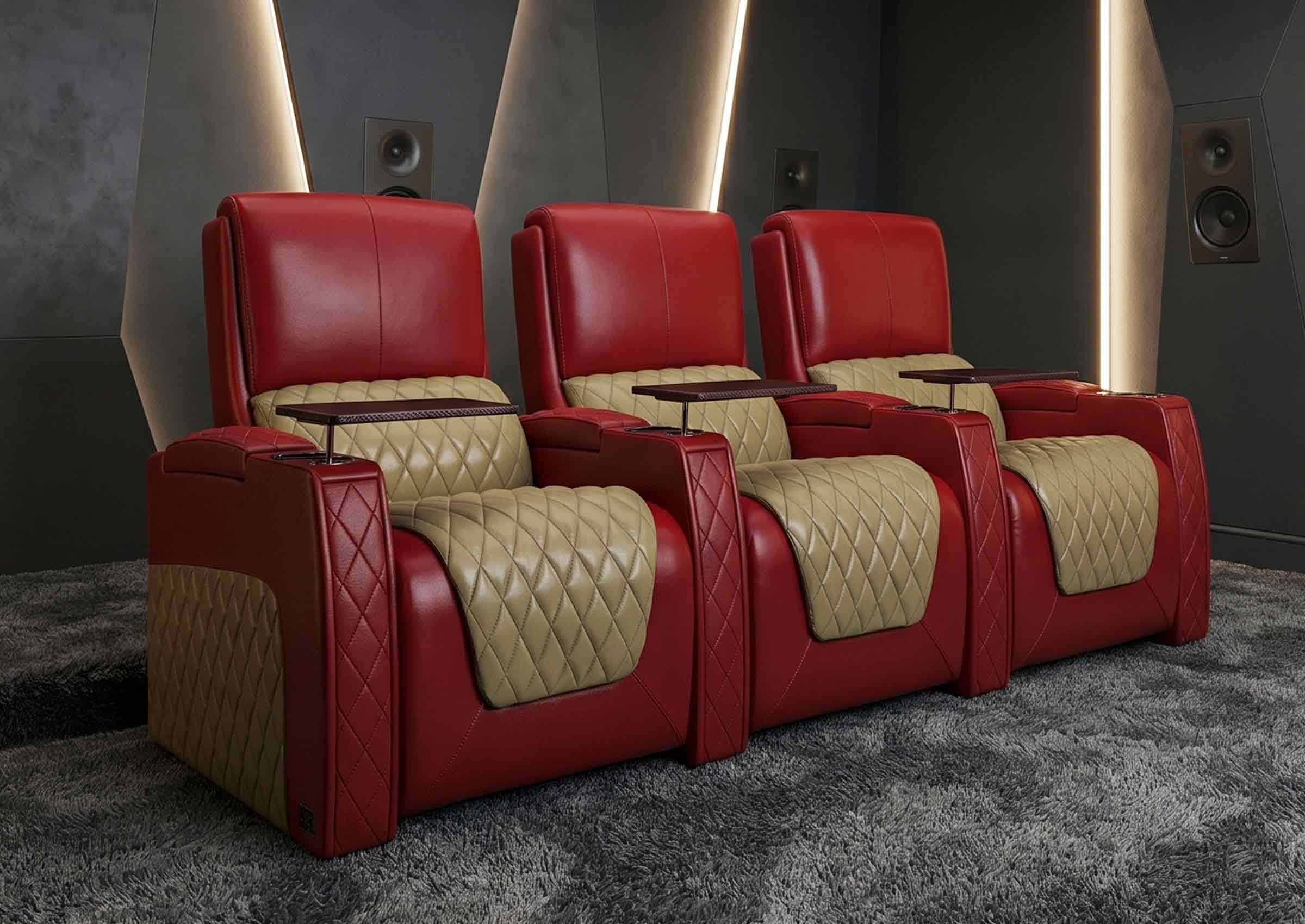 Weilianda AstroUltra Series Red Custom Two-Tone 3-Seat Movie Theater Seats with Adjustable Headrest