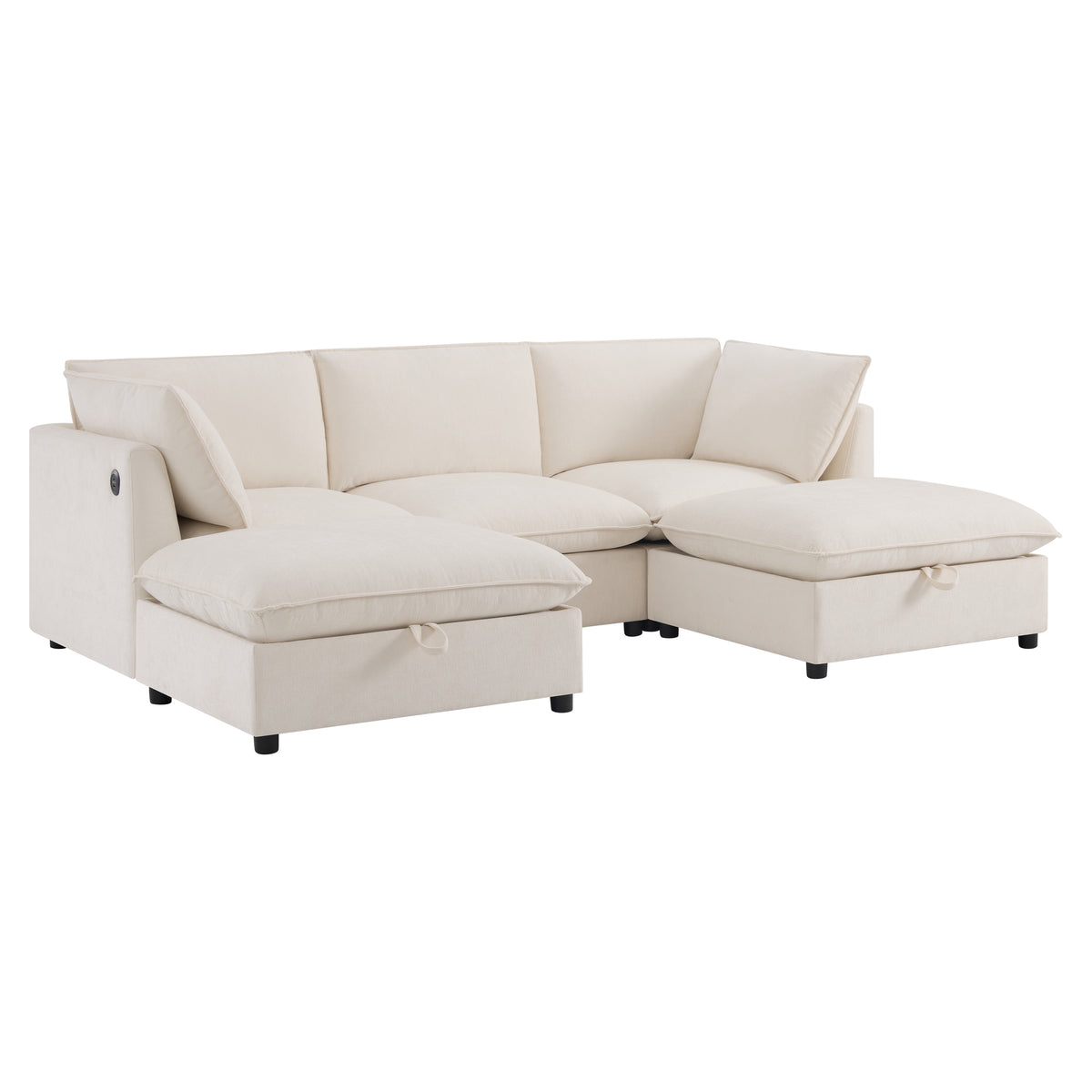 Versatile 98" U-Shaped Cloud Sectional with Storage Ottoman, Charging & Cup Holders