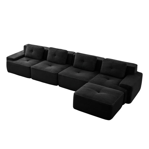 Oversized 6-Seater V-Shaped Corduroy Sectional with Dual Movable Ottomans