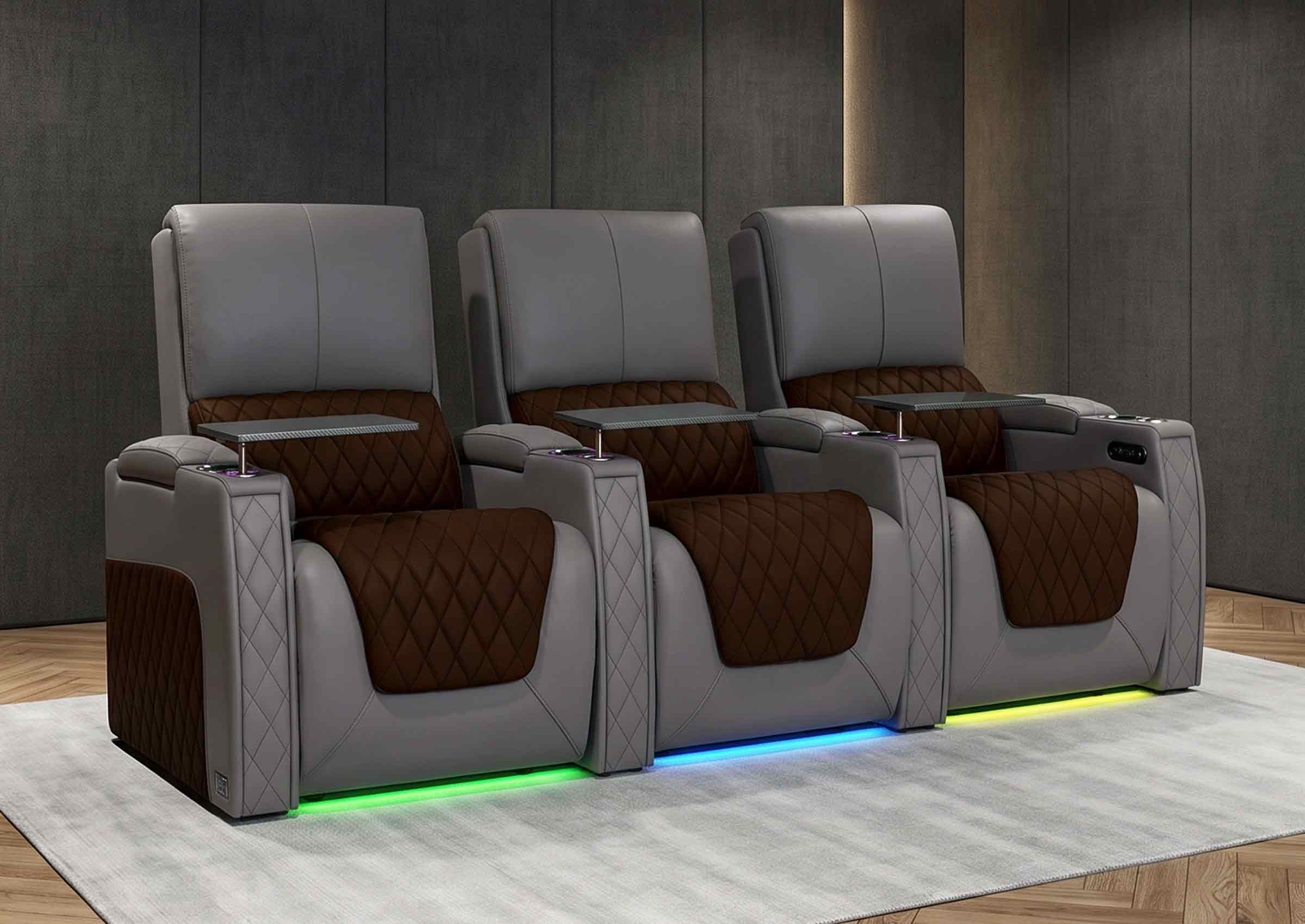 Weilianda AstroUltra Series Grey Custom Two-Tone 3-Seat Power Home Theater Recliner with Ambient Lighting