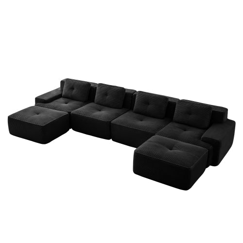 Oversized 6-Seater V-Shaped Corduroy Sectional with Dual Movable Ottomans