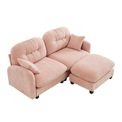 Plush L-Shaped Modular Sectional Sofa with Ottoman & Tufted Backrest, Beige