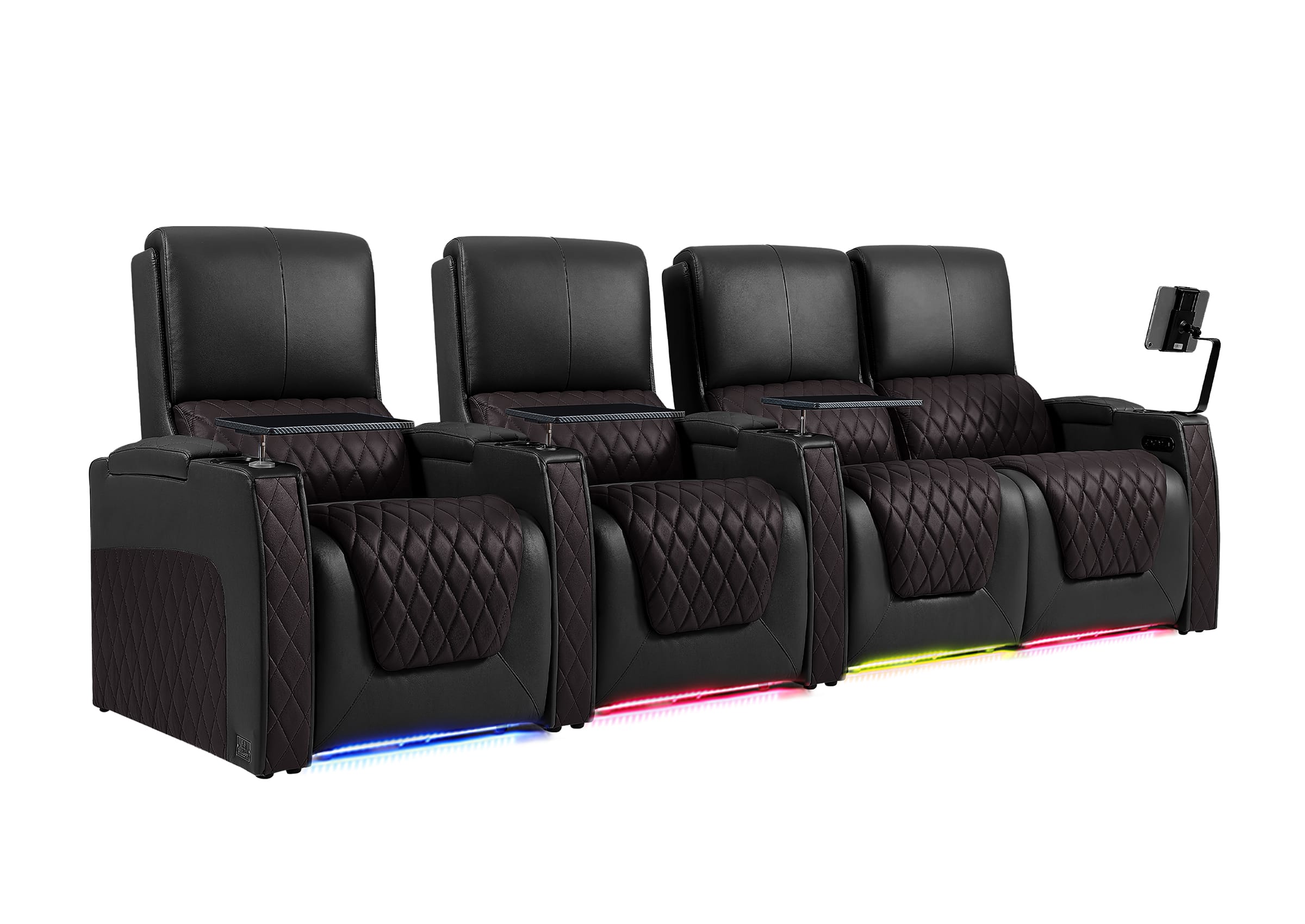 Weilianda AstroUltra Series Black Custom Two-Tone Movie Theater Chairs with Ambient Lighting & USB Ports 4-Seater