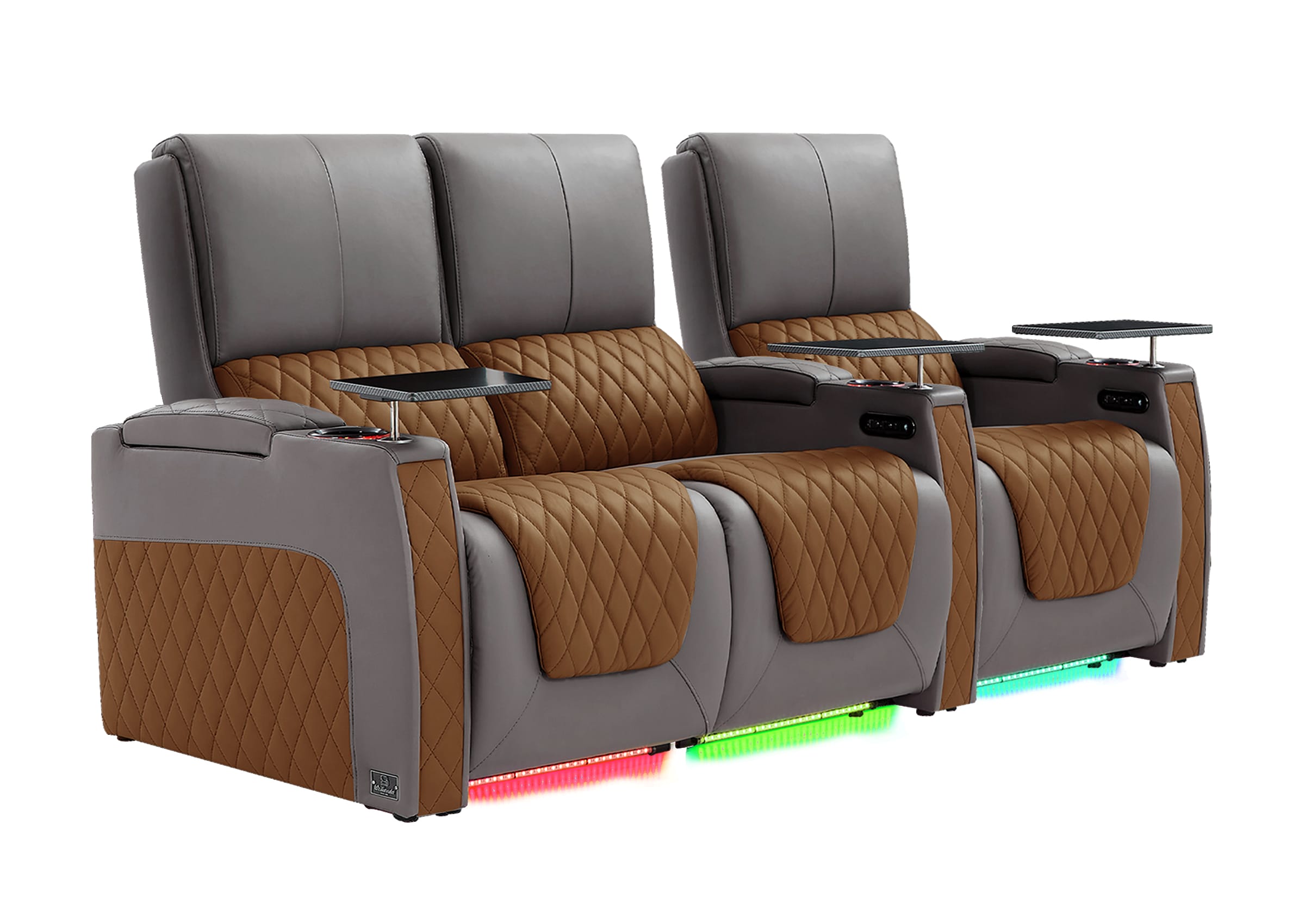 Weilianda AstroUltra Series Grey Custom Two-Tone 3-Seat Power Home Theater Recliner with Ambient Lighting