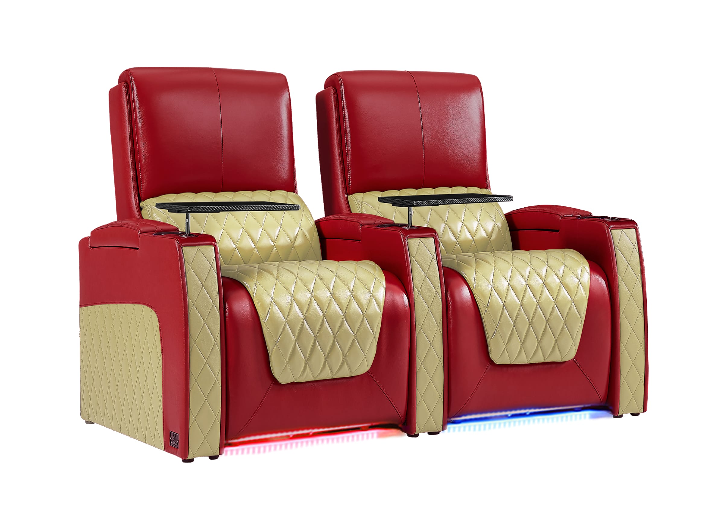Weilianda AstroUltra Series Red Custom Dual-Tone Home Theater Loveseat Recliner with 7-Color LED Lighting