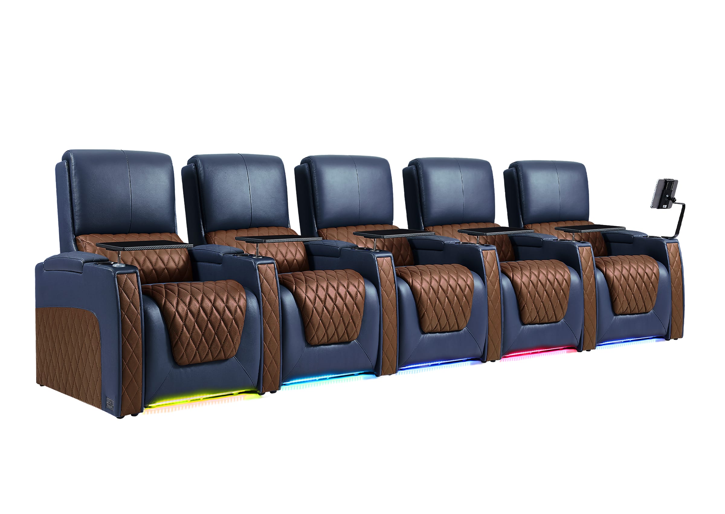 Weilianda AstroUltra Series Blue Custom Dual-Tone 5 Seater Couch Recliner with Adjustable Headrest & Lighting