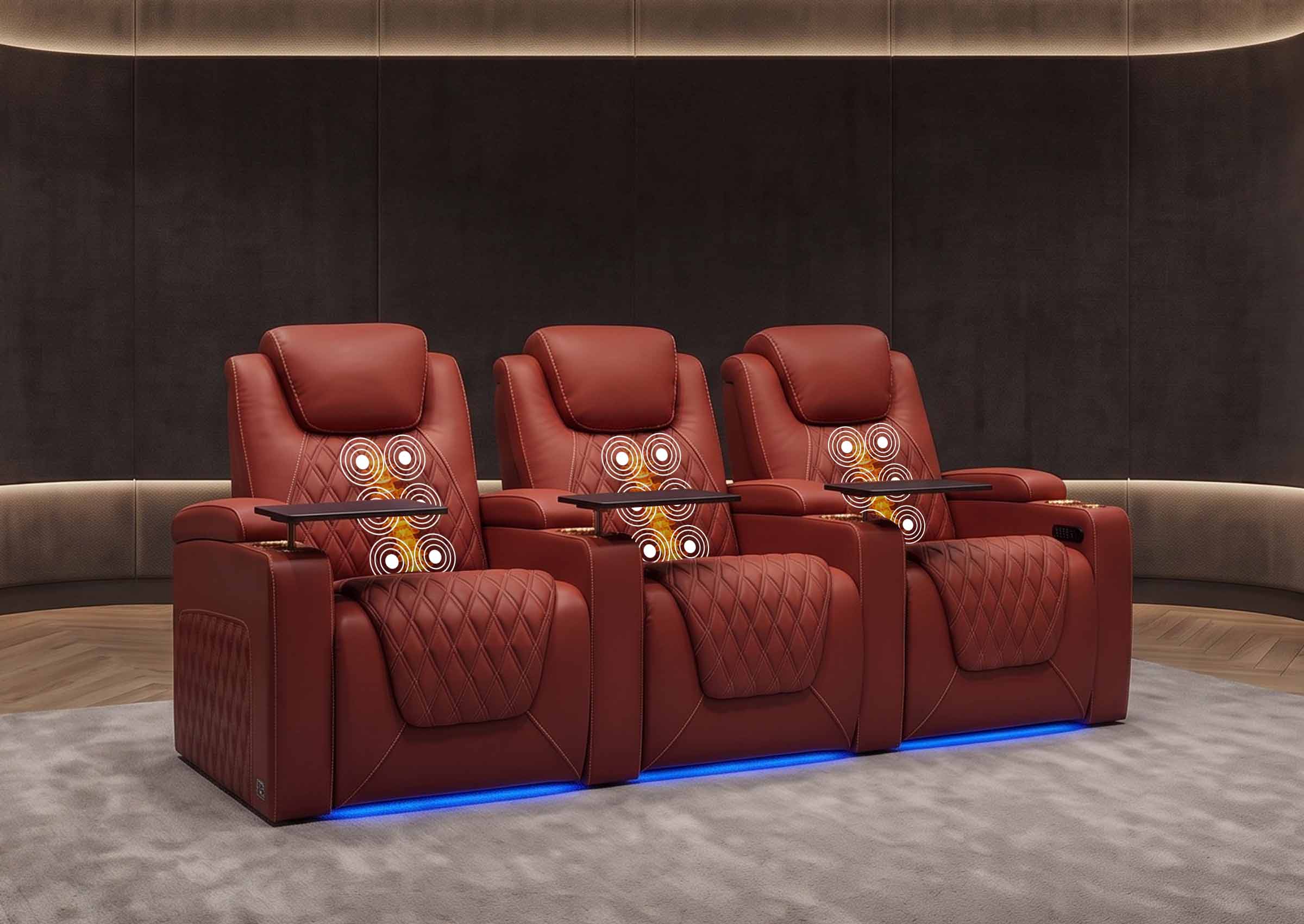 Weilianda Chic Massage Series Three-Seat Genuine Leather Sofa | Power Headrest & Footrest