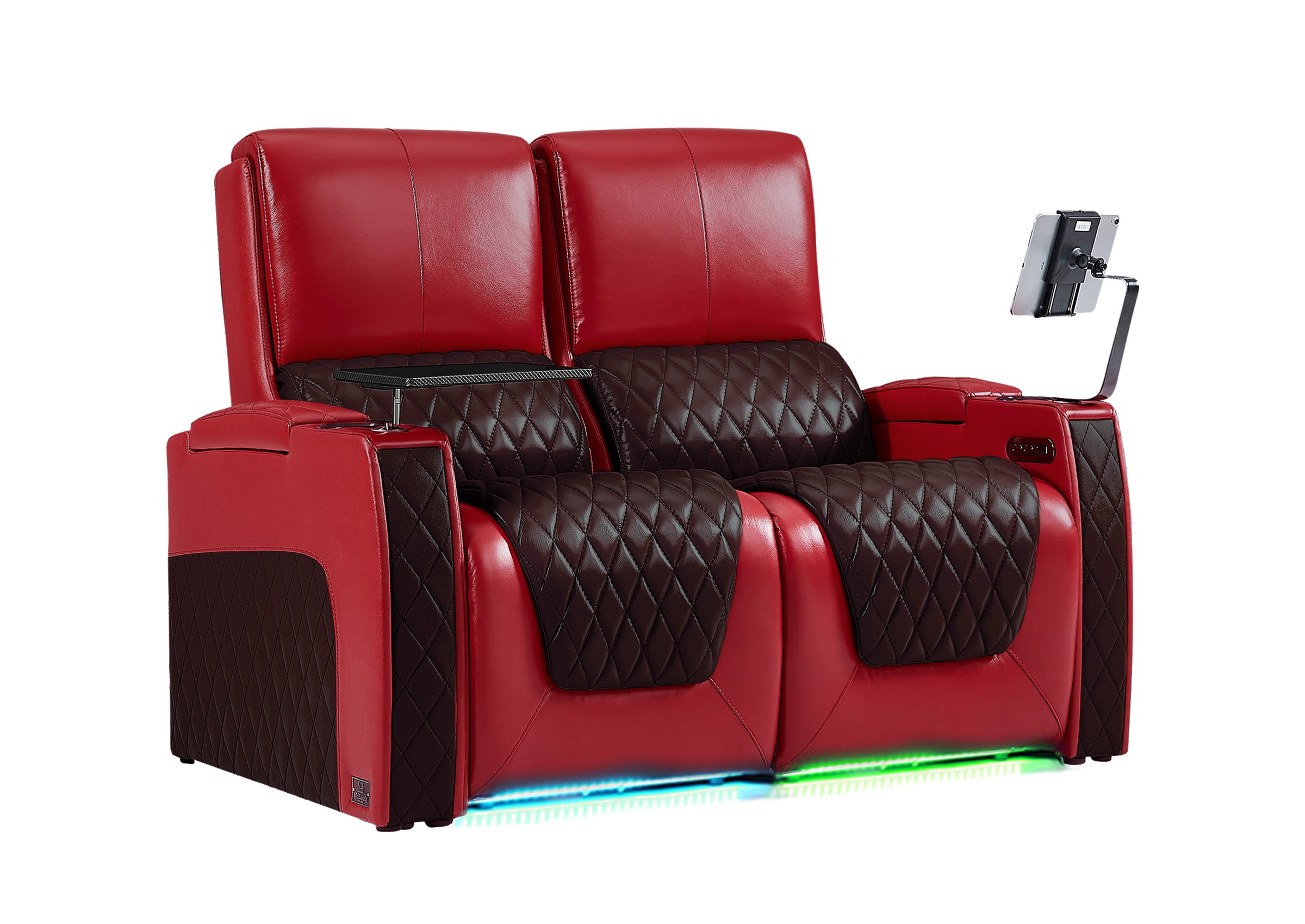 Weilianda AstroUltra Series Red Custom Dual-Tone Home Theater Loveseat Recliner with 7-Color LED Lighting