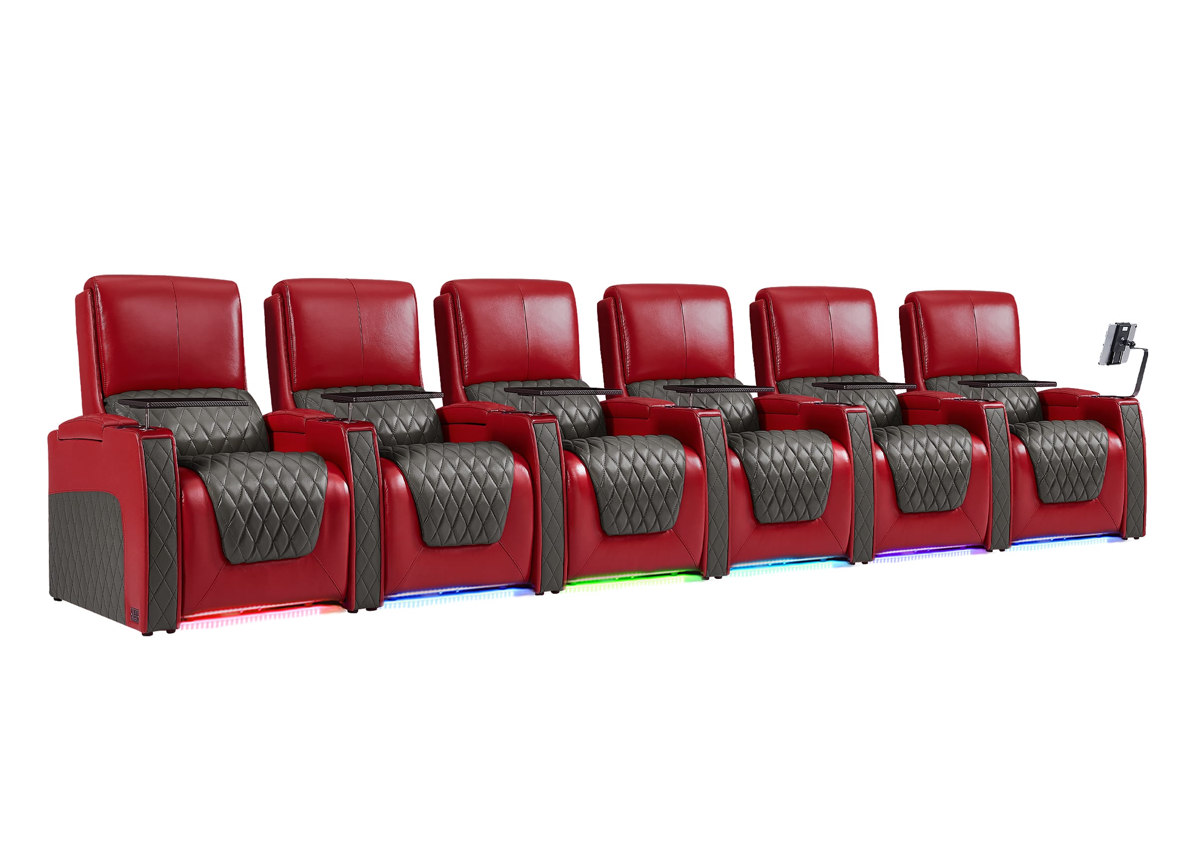 Weilianda AstroUltra Series Red Custom Dual-Tone Leather Theater Couch with RGB Lighting 6-Seat