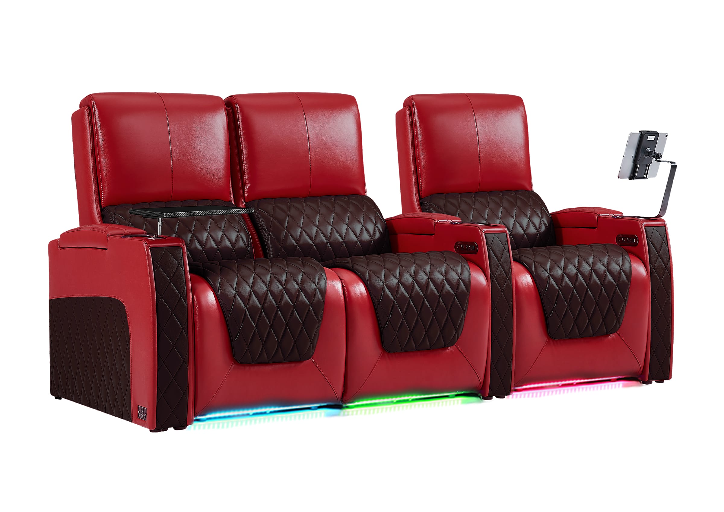 Weilianda AstroUltra Series Red Custom Two-Tone 3-Seat Movie Theater Seats with Adjustable Headrest