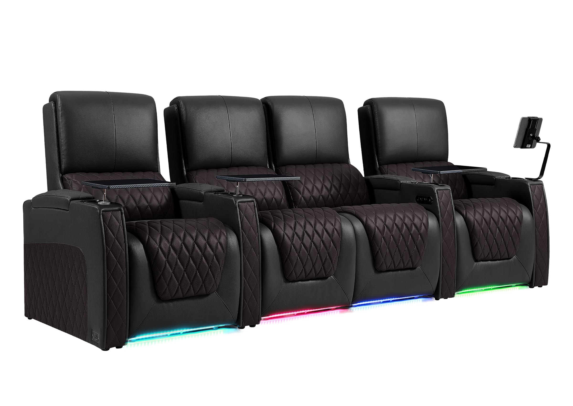 Weilianda AstroUltra Series Black Custom Two-Tone Movie Theater Chairs with Ambient Lighting & USB Ports 4-Seater
