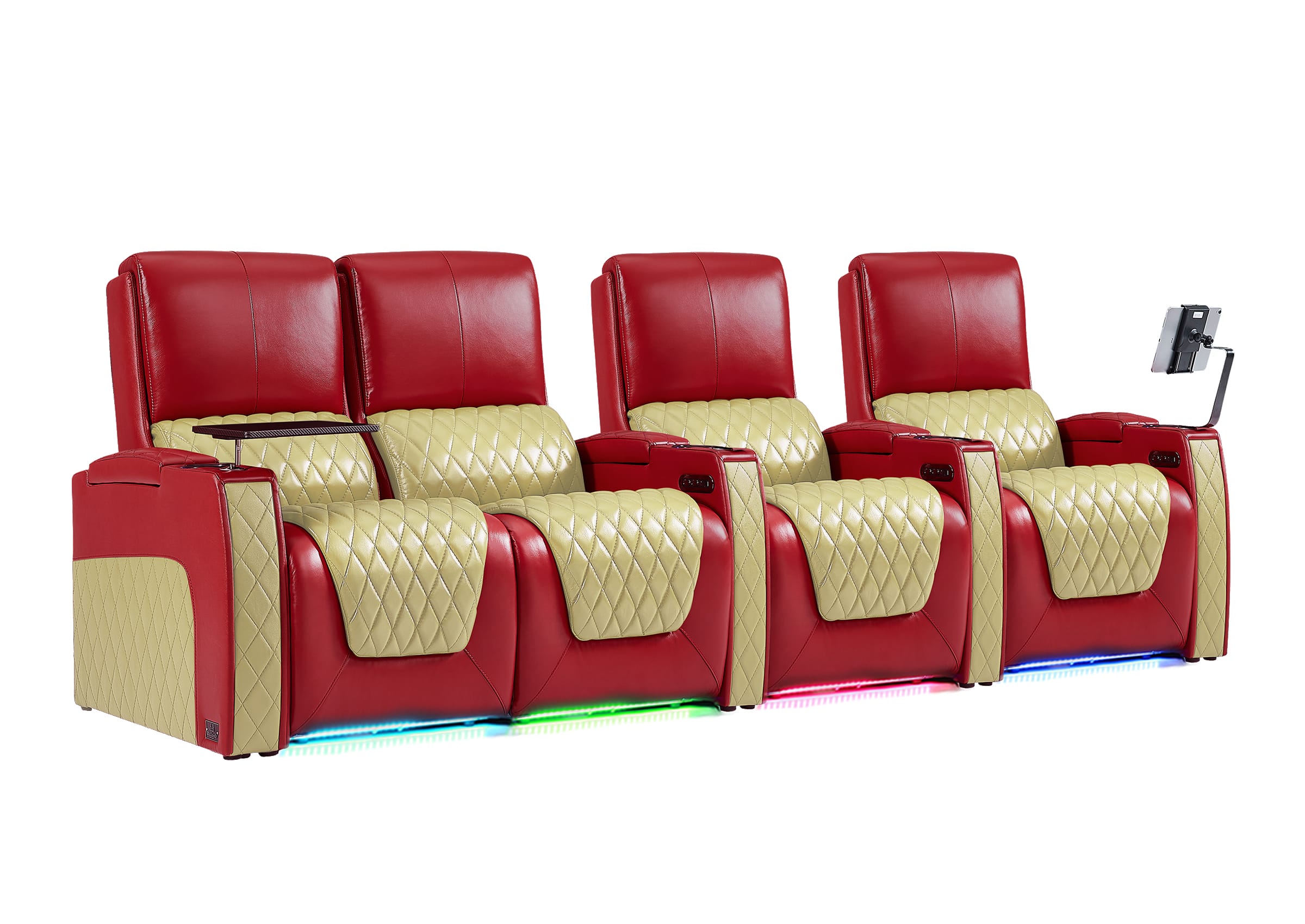 Weilianda AstroUltra Series Red Custom Two-Tone 4-Seat Genuine Sofa with USB Charging