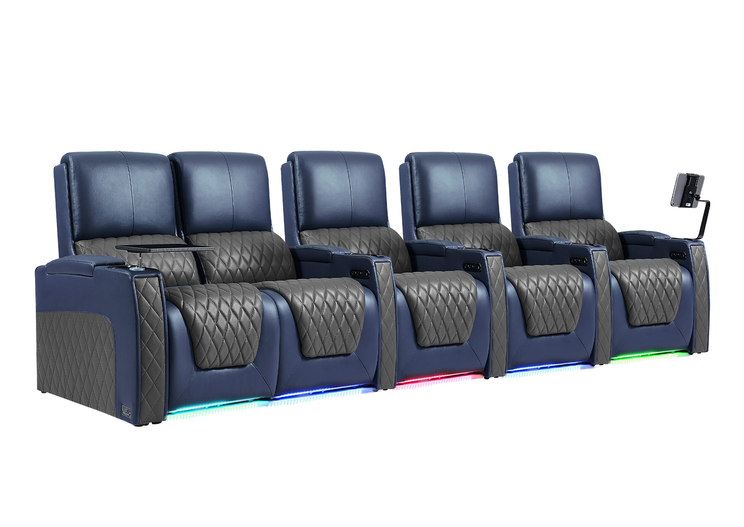 Weilianda AstroUltra Series Blue Custom Dual-Tone 5 Seater Couch Recliner with Adjustable Headrest & Lighting