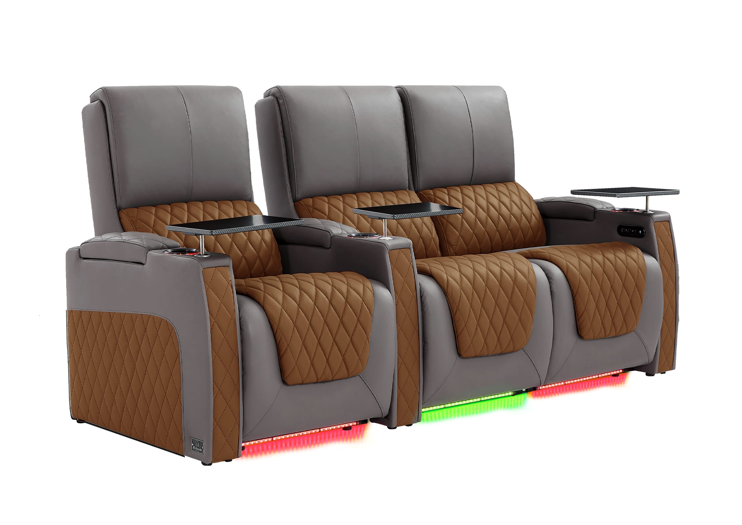 Weilianda AstroUltra Series Grey Custom Two-Tone 3-Seat Power Home Theater Recliner with Ambient Lighting
