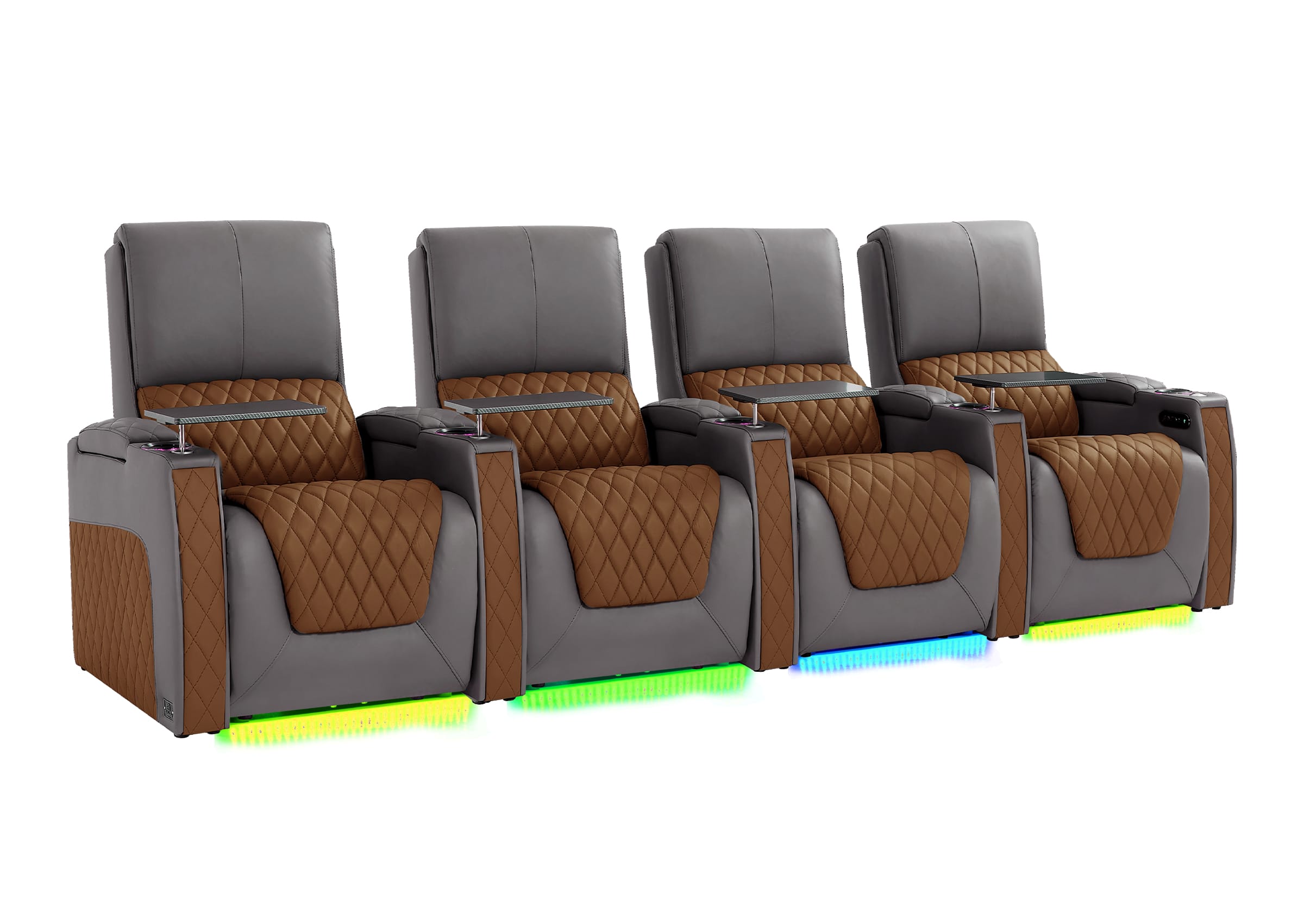 Weilianda AstroUltra Series Grey Custom Two-Tone 4 Seat Media Room Couch with Adjustable Headrest & Lighting