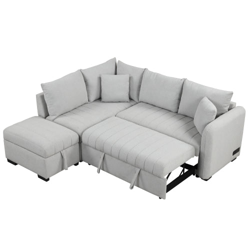 Versatile U-Style Sleeper Sectional with Storage, USB Port & Dual Cup Holders