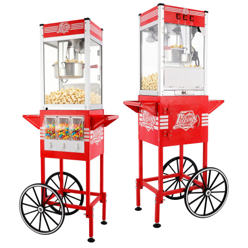 Classic 12 Oz Retro Popcorn Machine Cart with 3-Switch Control & 3 Candy Boxes, White